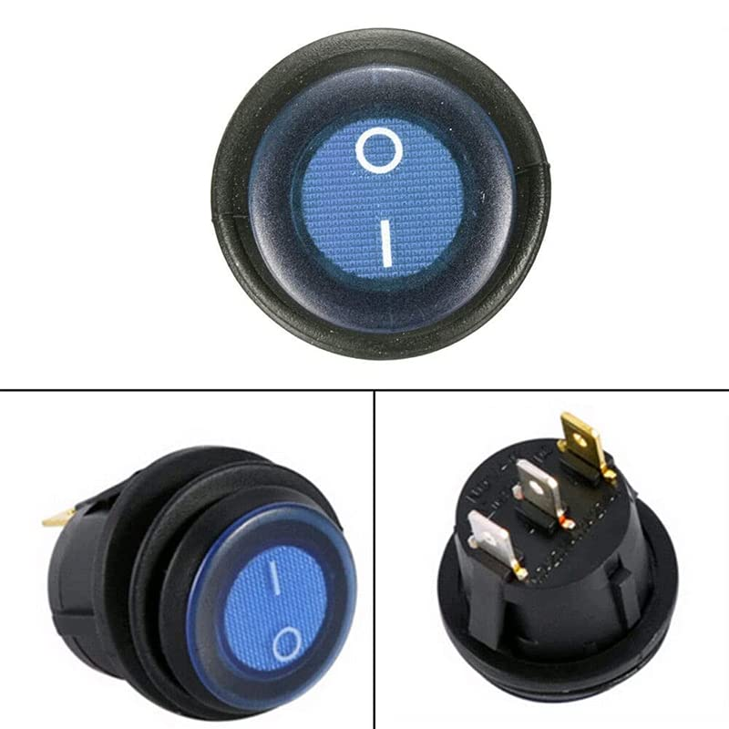 AIMALL 5Pcs 12V 20A SPST On/Off round Rocker Switch with LED, Waterproof for Car, Boat, and Marine Accessories, Easy Install, 0.59" X 1.38" image number 4