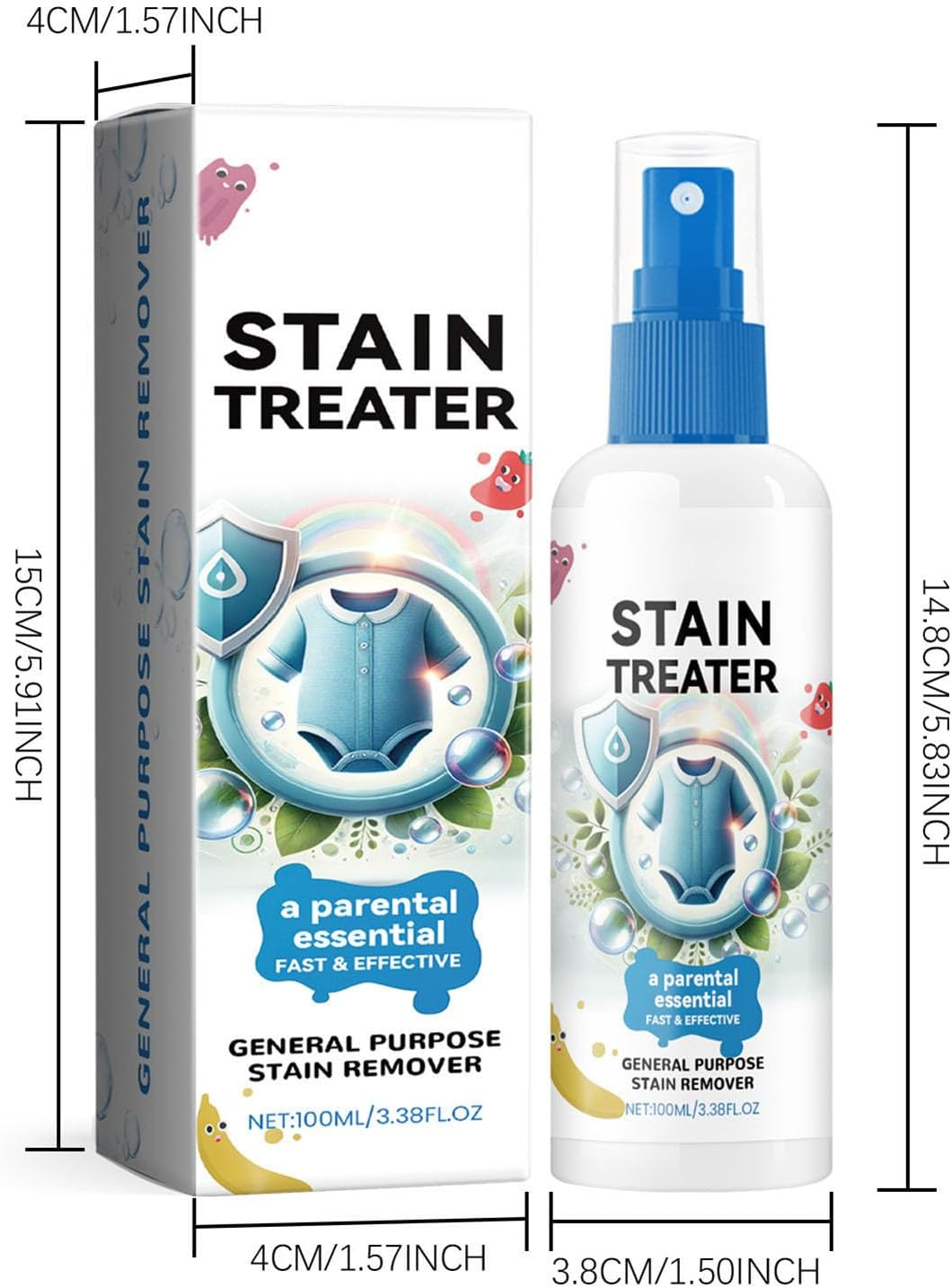 Baby Laundry Stain Remover Spray, 100Ml Stain Treater Spray for Baby Clothes Fabric, Clothing Fabric Cotton Linen Underwear Cleaning Liquid Detergent for Oil Grease Food Removal image number 4