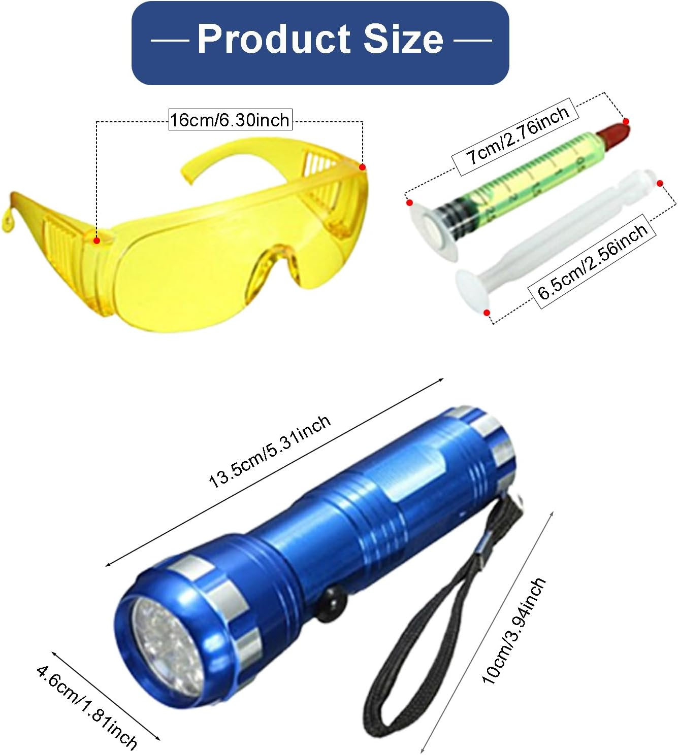 AC Leak Detector Kit Automotive, Auto Air Conditioner Flashlight Leak Detector Tool , Fluorescent Protective Glasses Air Conditioning Accurate Leak Detector Kit, UV Oil Dye Leak Detection Kit (L) image number 3