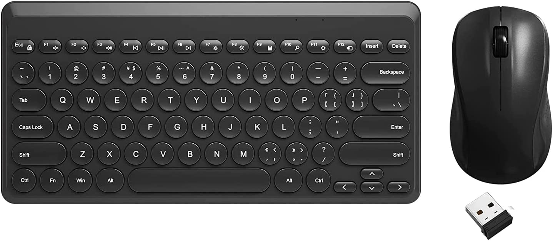 Compact Keyboard Mouse Combo,Jieruideng 79-Key Retro Mini Cute Computer Keyboard 2.4G USB Wireless and Silent Mice Set for Laptop Desktop PC Ipad (White)