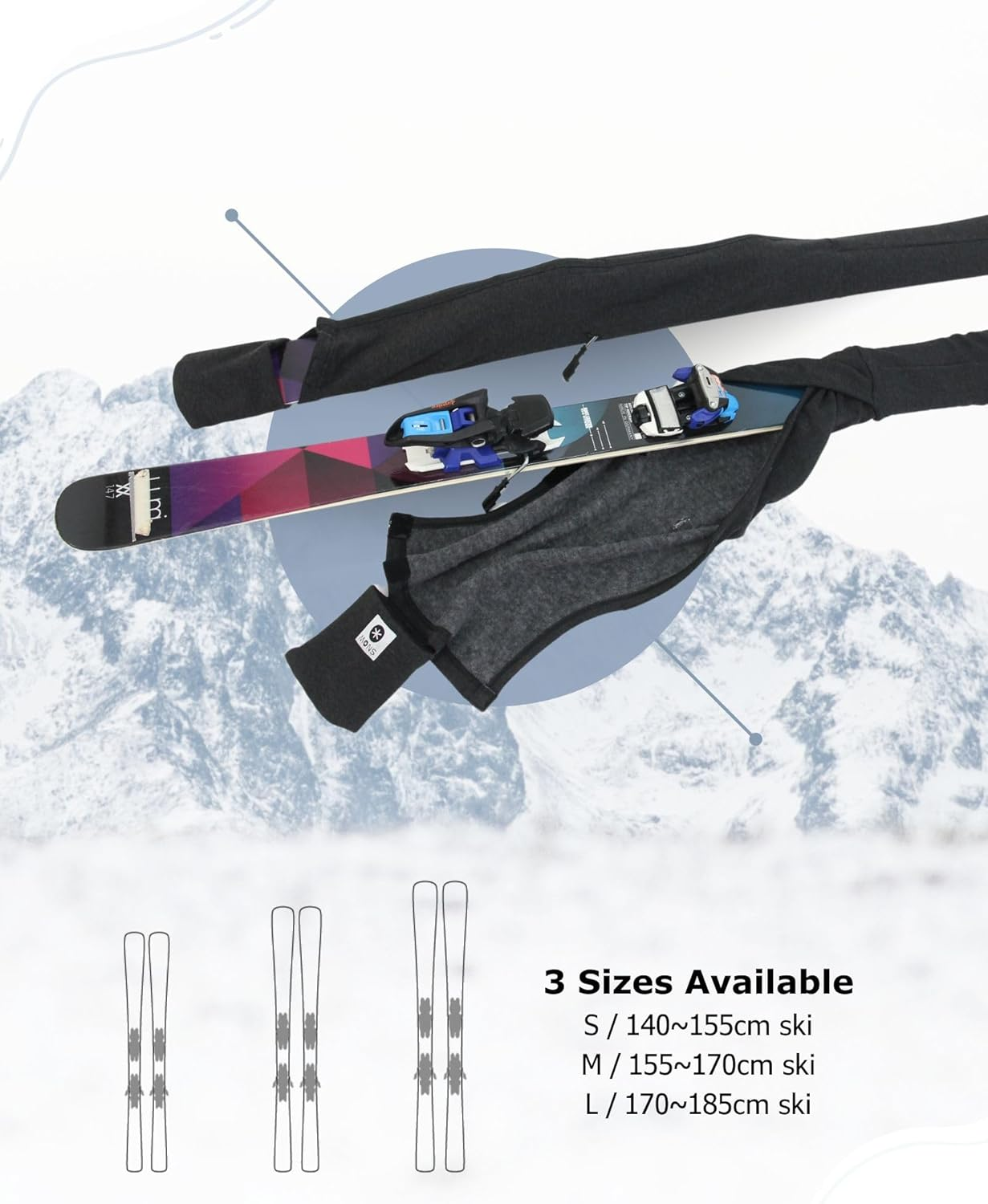 MONS Snow Skis Protection Fabric Soft Sleeve Cover Wide Open Easy Pack image number 1