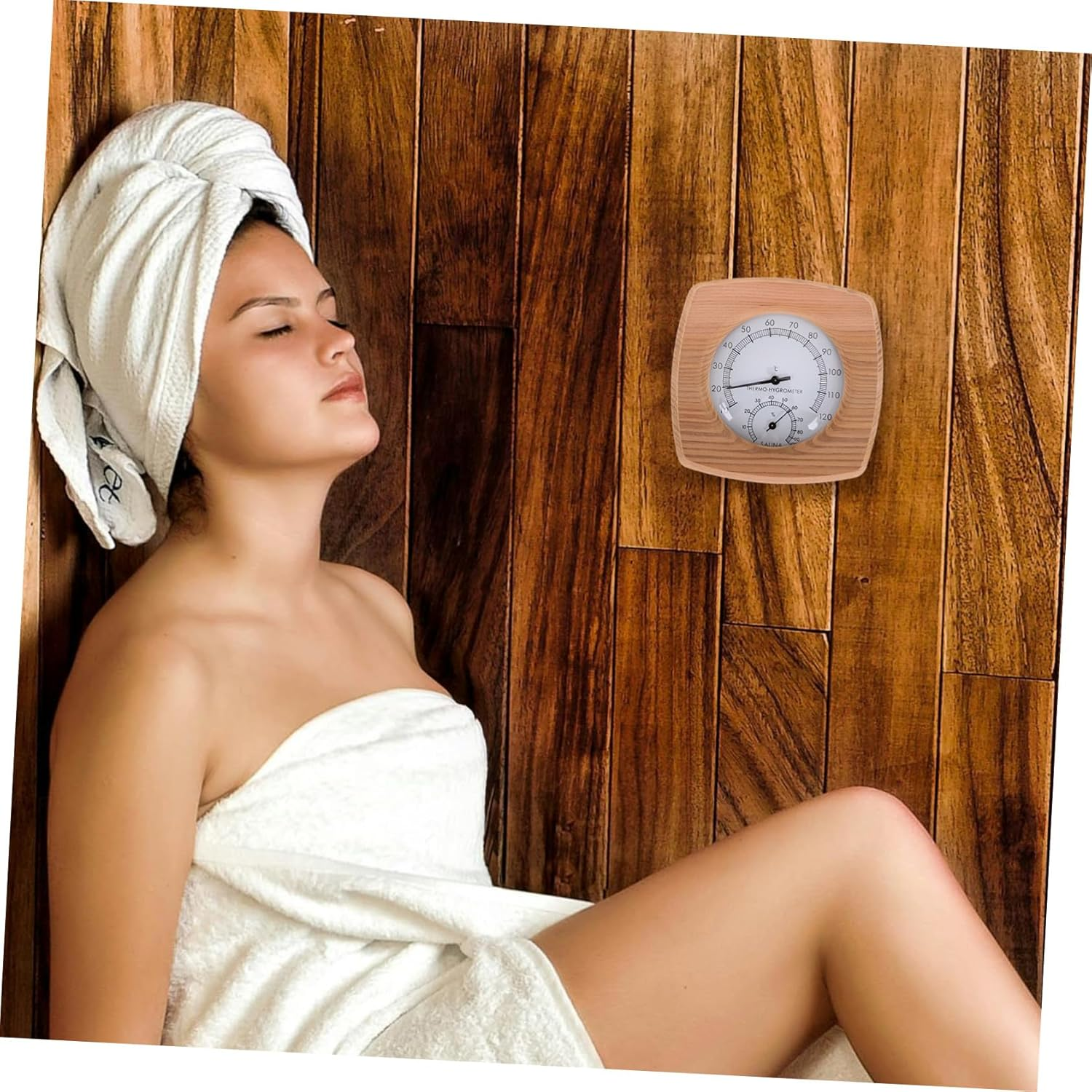 Sauna Thermometer Hygrometer Wall-Mounted Wood Indoor Temperature Humidity for Sauna Bathroom Steam Moisture Resistant Accessory image number 4