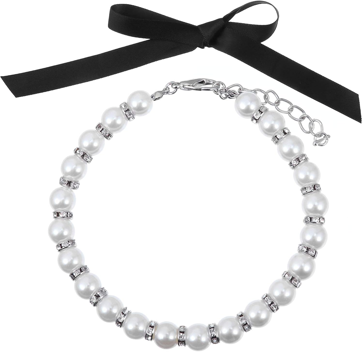 POPETPOP 1 Set Dog Cat Pet Pearls Necklace Collar Bling Accessories Ribbon Charm Pet Jewelry Chihuahua Yorkie Girl Clothes Costume Outfits Accessories M image number 4