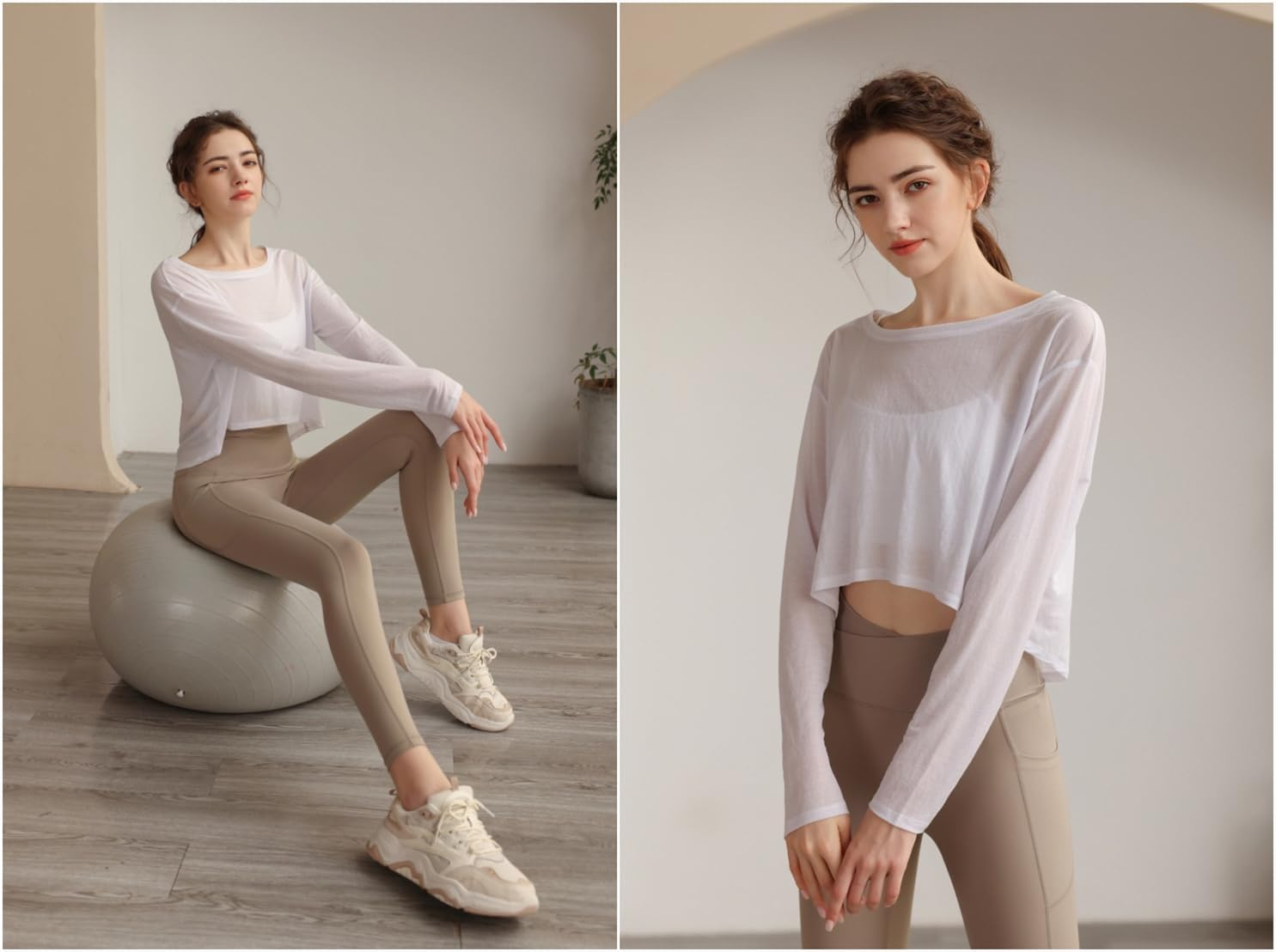 Skywardzizi Women'S Sportswear Loose Long Sleeve Tops Yoga Wear Short Length Navel Reveal Transparent Fitness Tops Sexy Dance Gym Yoga Shirt image number 5