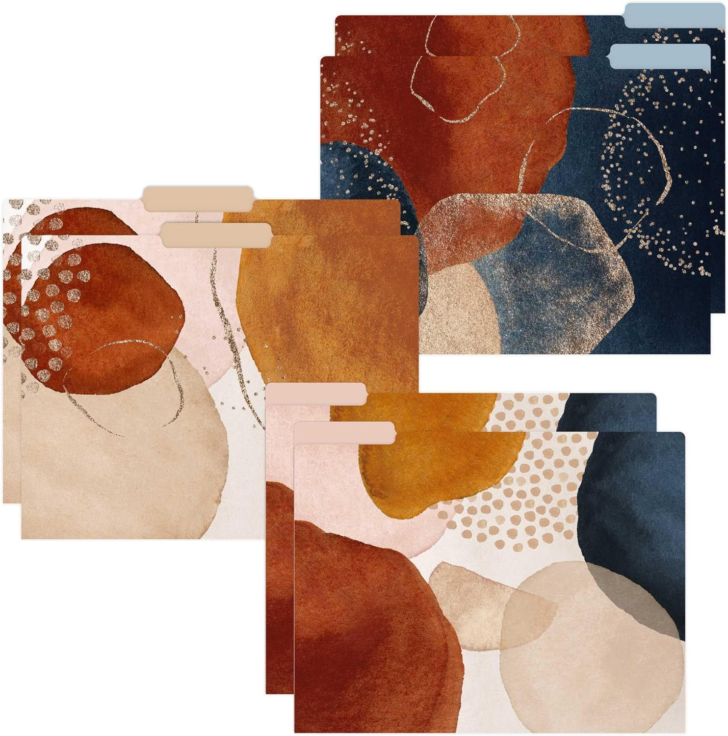 Bloom Daily Planners Decorative File Folders - Set of Six Letter Size (8.5&rdquo; X 11&rdquo;) Organizers, 1/3 Cut Tabs - Assorted Designs - Earthy Abstract image number 1