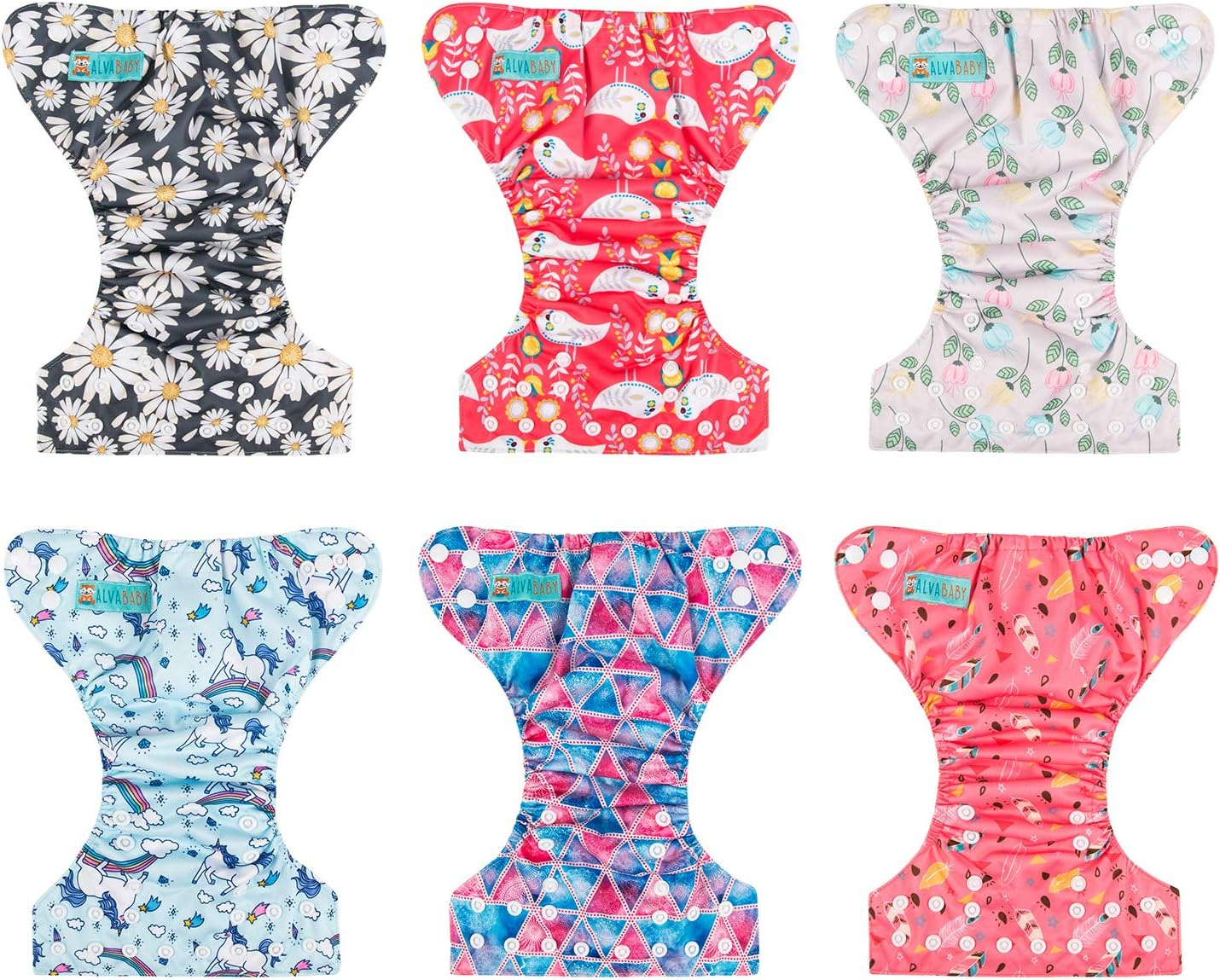 ALVABABY Pocket Newborn for Less than 12Pounds Baby Snaps Cloth Diapers Nappy 6Pcs with 12 Inserts 6SVB09-AU image number 1