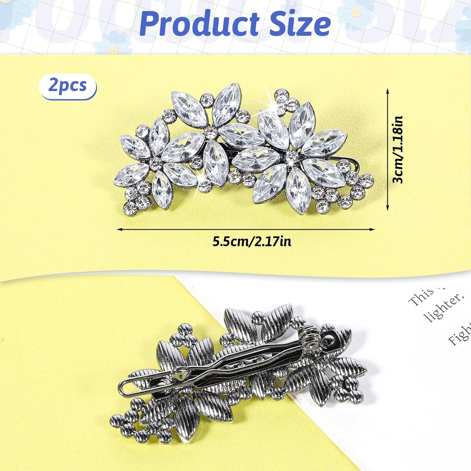 Lnngub Pack of 2 Rhinestone Hair Clips Silver Flower Shape Stainless Steel with Rhinestones Vintage Glitter Women'S Hair Clip for Wedding, Engagement, Dating, Gathering, Party, Dance, Daily Life image number 3