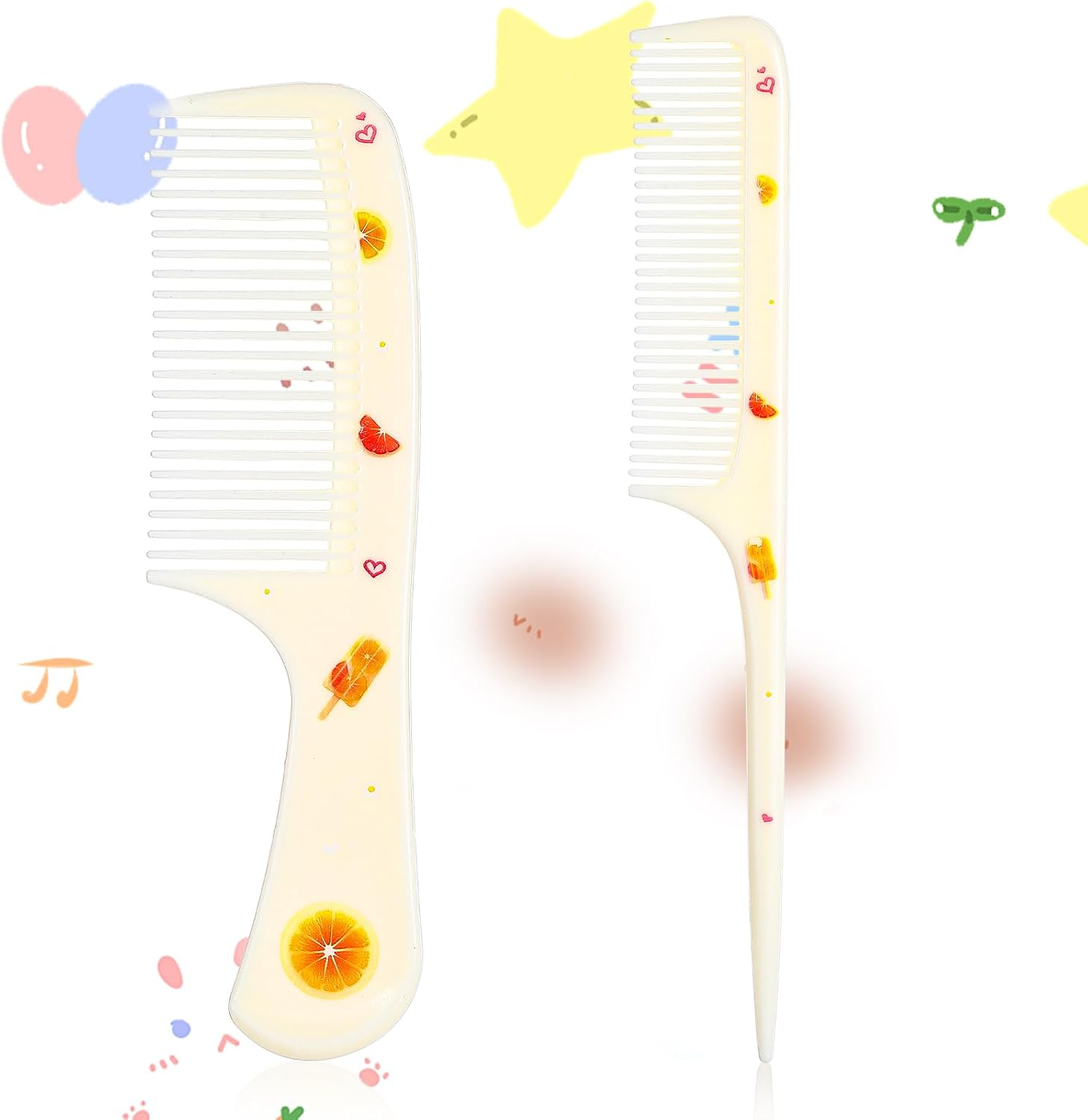 Toddler Comb Set, Small Cute Fine Tooth Comb & Rat Tail Comb for Kids Styling, Yellow Mini Hair Comb Plastic Parting Combs, Anti-Static Hairdressing Comb for Baby Girl Wet Dry Hair (2Pcs)