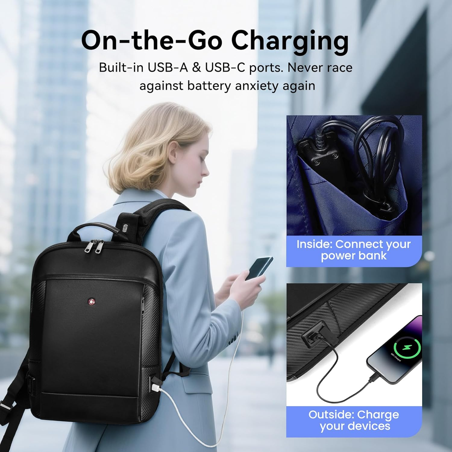 CROSSGEAR Classic Leather Backpack for Men, Lightweight Backpack with USB Charger for Office Work image number 2