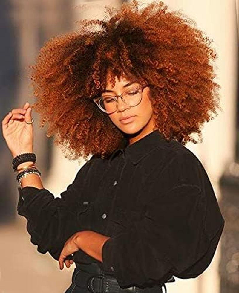 36Cm Afro Kinky Curly Wig with Bangs for Black Women Ombre Brown1B/30 No Glue Full and Fluffy like a Bomb Short Curly Hair Wigs - Ombre Brown image number 4