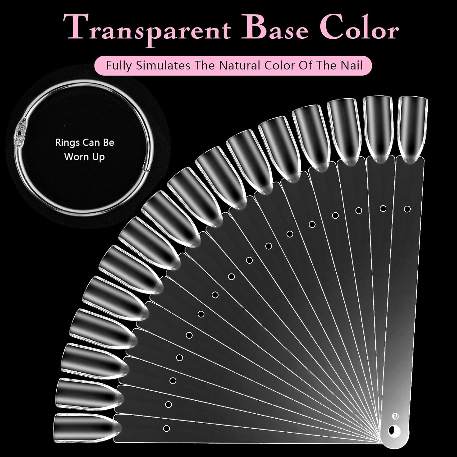 Aiqinu Pack of 300 Nail Display, Nail Art, Transparent Colour Card Plates, Nail Polish Display Ring Sticks, Nail Display Salon Exercises image number 6