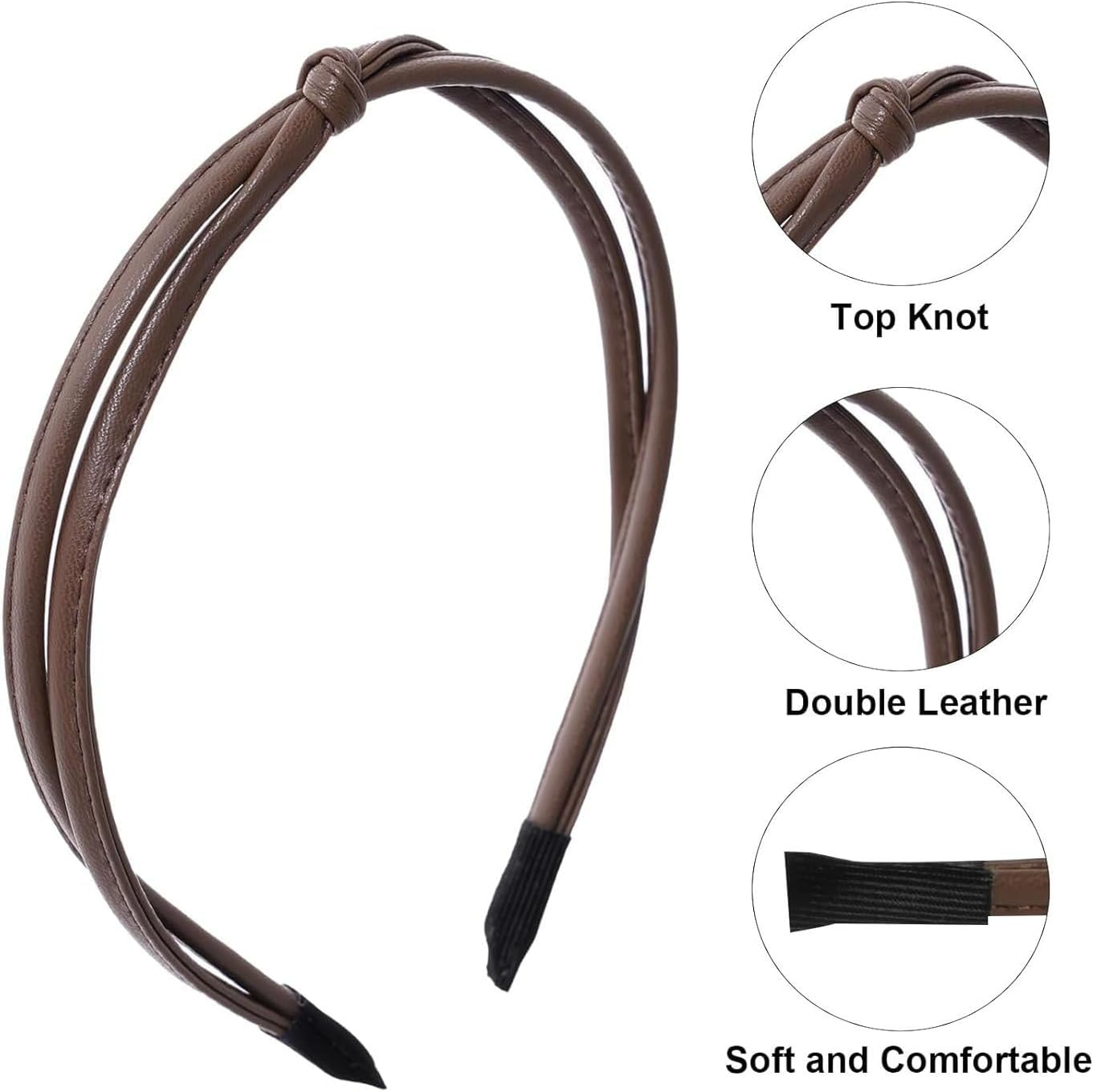 Leather Thin Headbands for Women 5 PCS, Knotted Headbands, Twisted Leather Headband with Teeth, Fashion Head Bands for Women'S Hair (5 Colors) image number 5