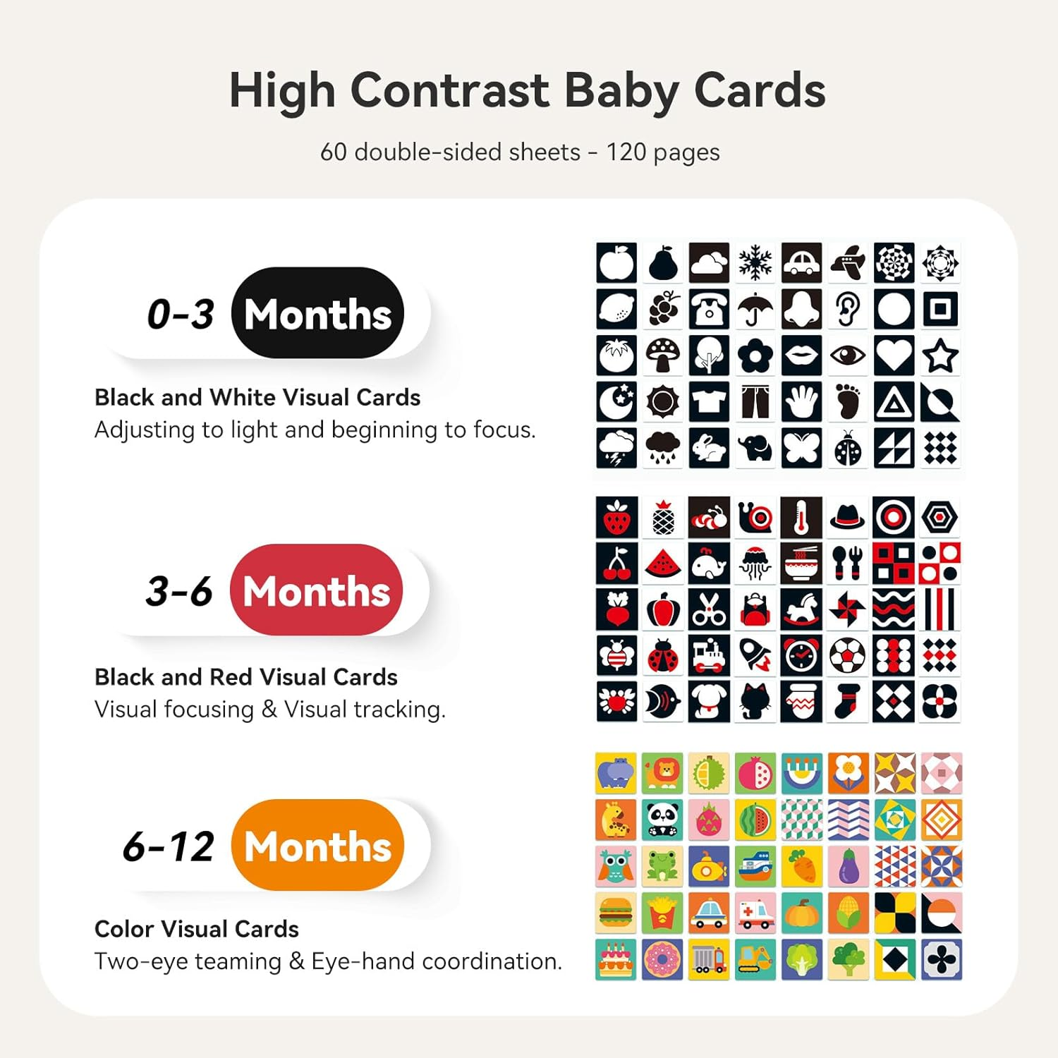 Rotating Baby Safe Mirror with 120 Pages Visual Stimulation Cards - Wooden Tummy Time Mirror Toys - Black White Red and Color High Contrast Baby Flashcards for Brain and Cognitive Development image number 1