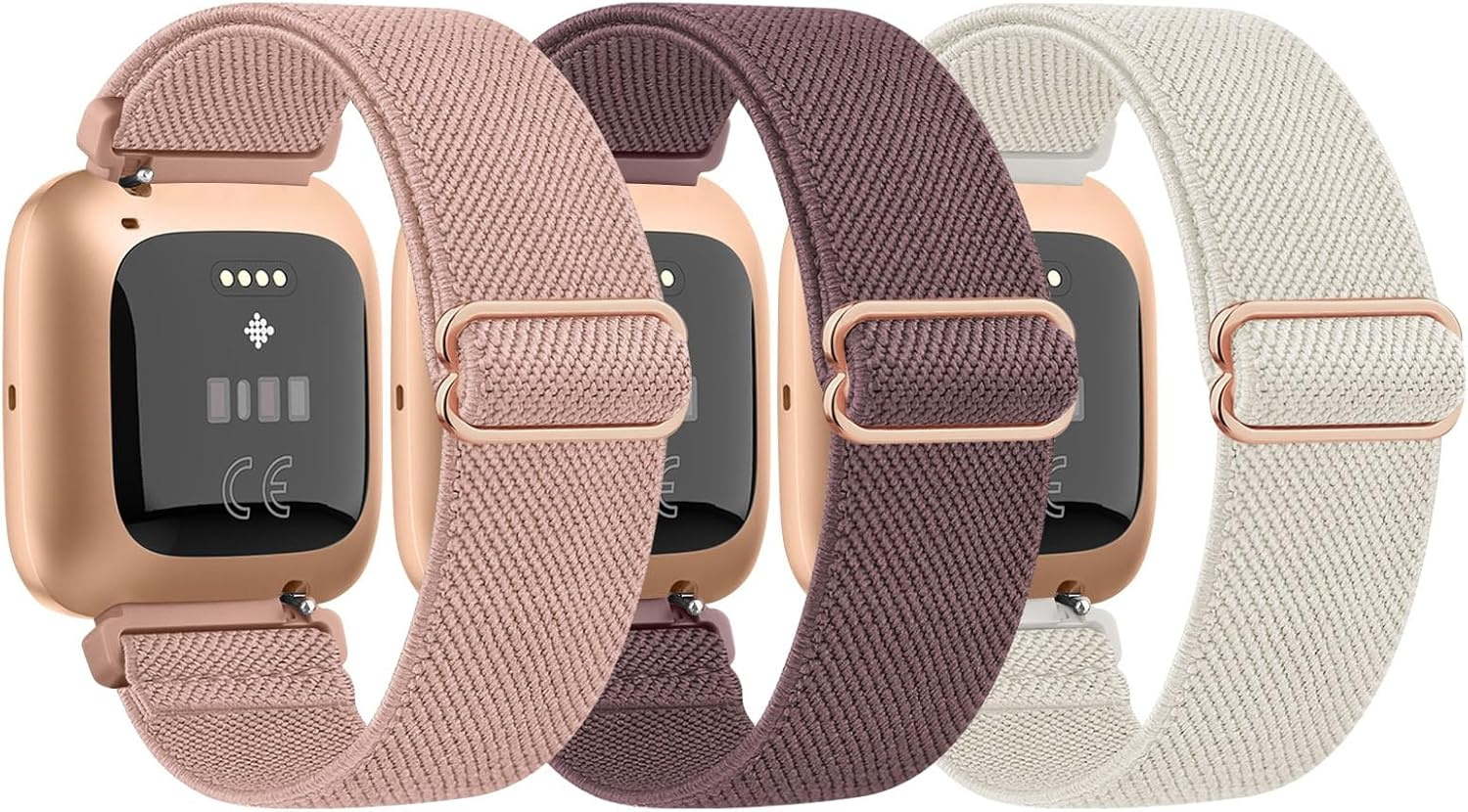 [3 Pack]Adjustable Elastic Bands for Fitbit Versa 2 Bands, Fitbit Versa Band,Versa Lite/Se Band, Soft Stretchy Loop Breathable Sport Nylon Replacement Strap Wristbands for Women/Men