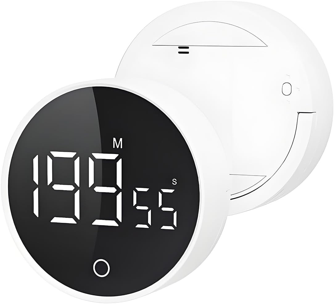 QUMOX F7 Digital Timer Countdown & Stopwatch with Adjustable Volume, Magnetic Base, Rotating Knob, Rechargeable Battery Perfect for Cooking, Study, and Work - White image number 4