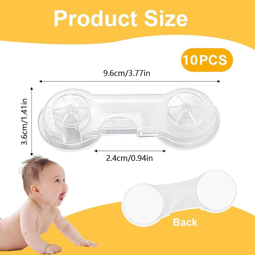 Dolemay 10 Pack Baby Safety Cabinet Locks,Child Proof Safety Door Locks with Self Adhesive Household Babies Drawer Securing Locks Multi-Purpose Childproof Latches for Furniture Cupboards-Transparent