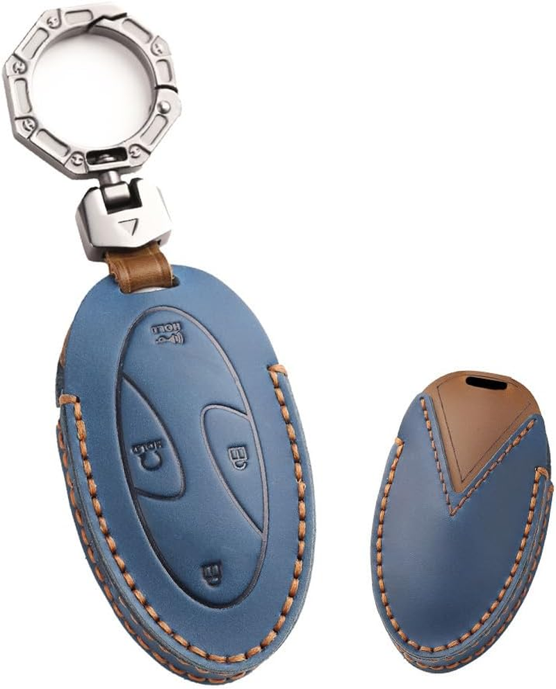 Ontto Key Fob Cover Case Keyring Fit for Hyundai Grandeur GN7 Ioniq 6 Kona 2023 2024 Leather Key Holder Shell Bag Keychain Protector Accessories 5 Buttons Brown