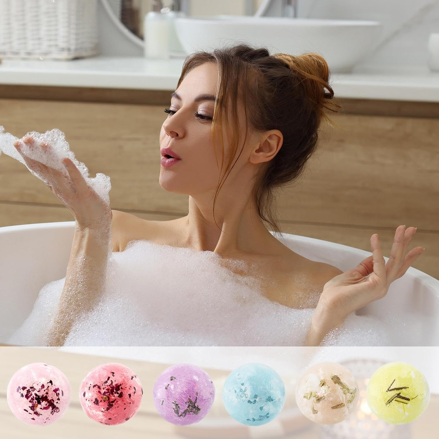 Lyanny Bath Salt Ball - Fizzy Shower Ball Set - Natural Bath Balls Set for Skin Nourishing, Bubble Shower Balls Set of 6, Relaxing Bath Balls image number 2