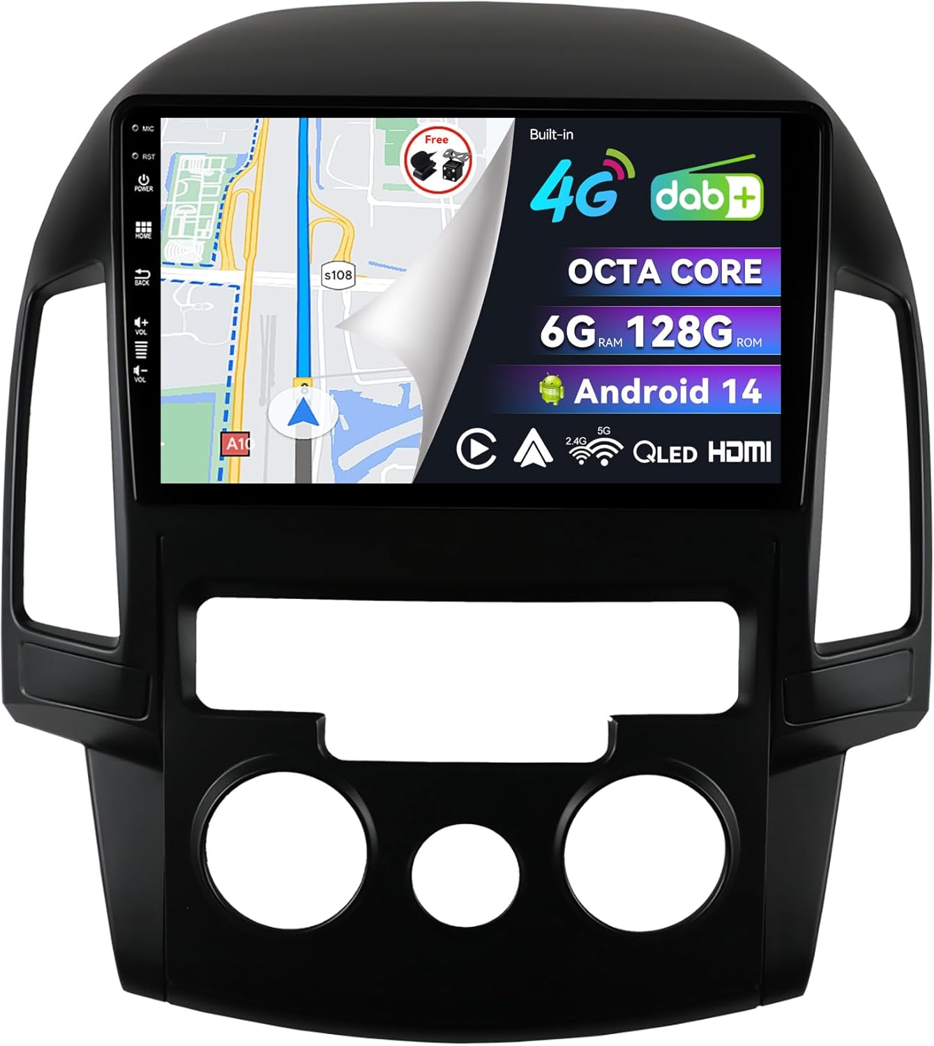 Bxliyer【Built-In 4G DAB】 Android 14-6G+128G Car Stereo for Hyundai I30 (2006-2011) - Wireless Carplay/Android Auto - Camera + MIC - IPS 9 Inch 2 Din - AHD Steering Wheel Fast-Boot 360-CAM HDMI DSP image number 1