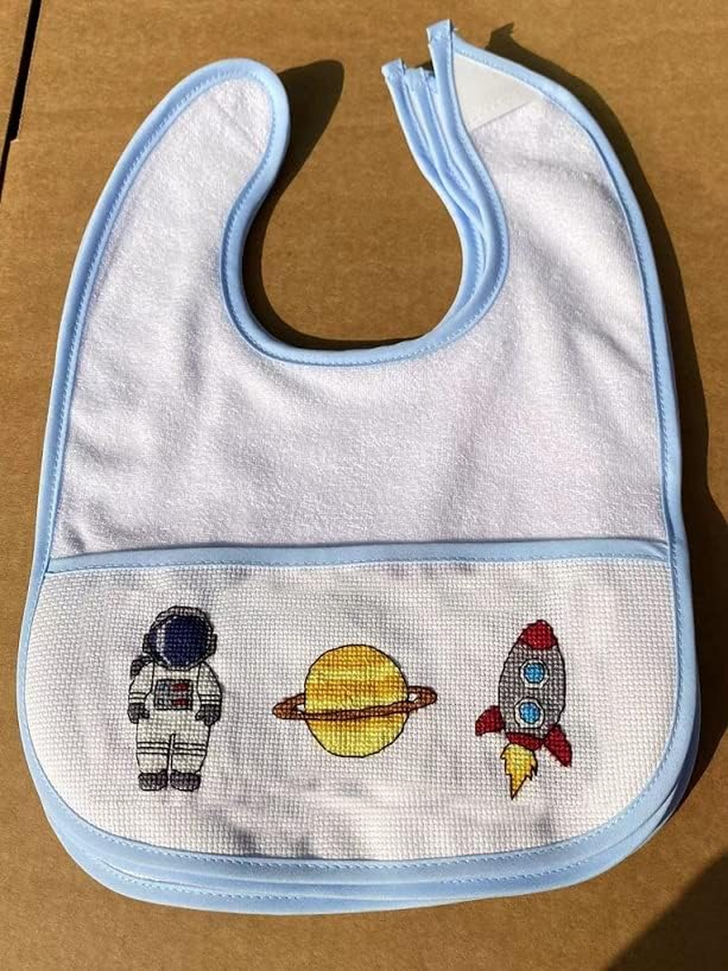 6 Pcs Blue Edged Cotton Boy Baby Bib Cross Stitch Kits,16Ct Cotton Aida Cloth, DIY Area 100X40Aida Cross Stitch,Mum to Be Gift, DIY Cross Stitch Bib