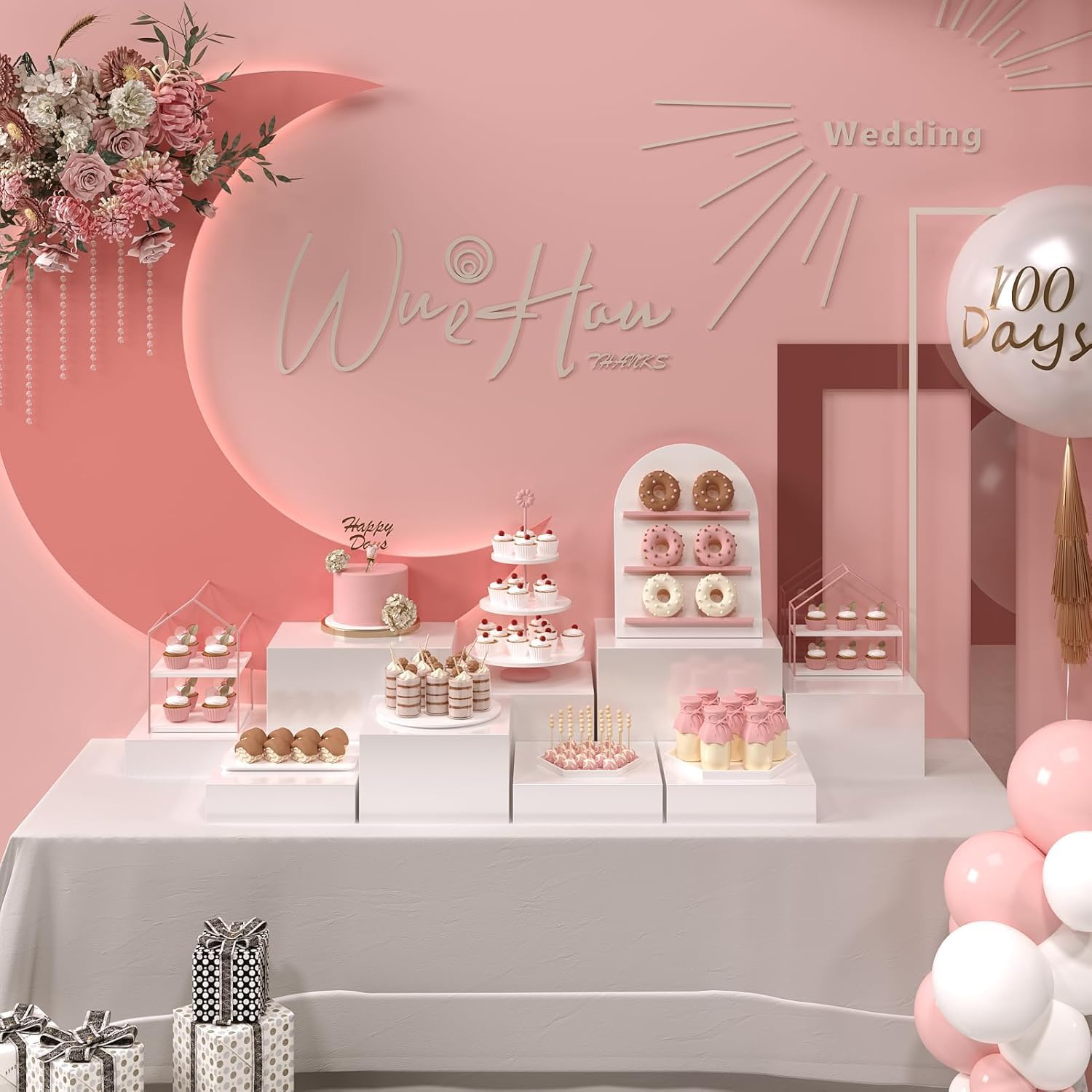 6PCS Buffet Risers, Food Risers for Buffet Table, Buffet Risers and Stands, Acrylic White Boxes for Food Display, White Acrylic Cube Boxes Big Size(9"-8"-2Pcs 7.5"-2Pcs 6.7") (White) - White image number 4