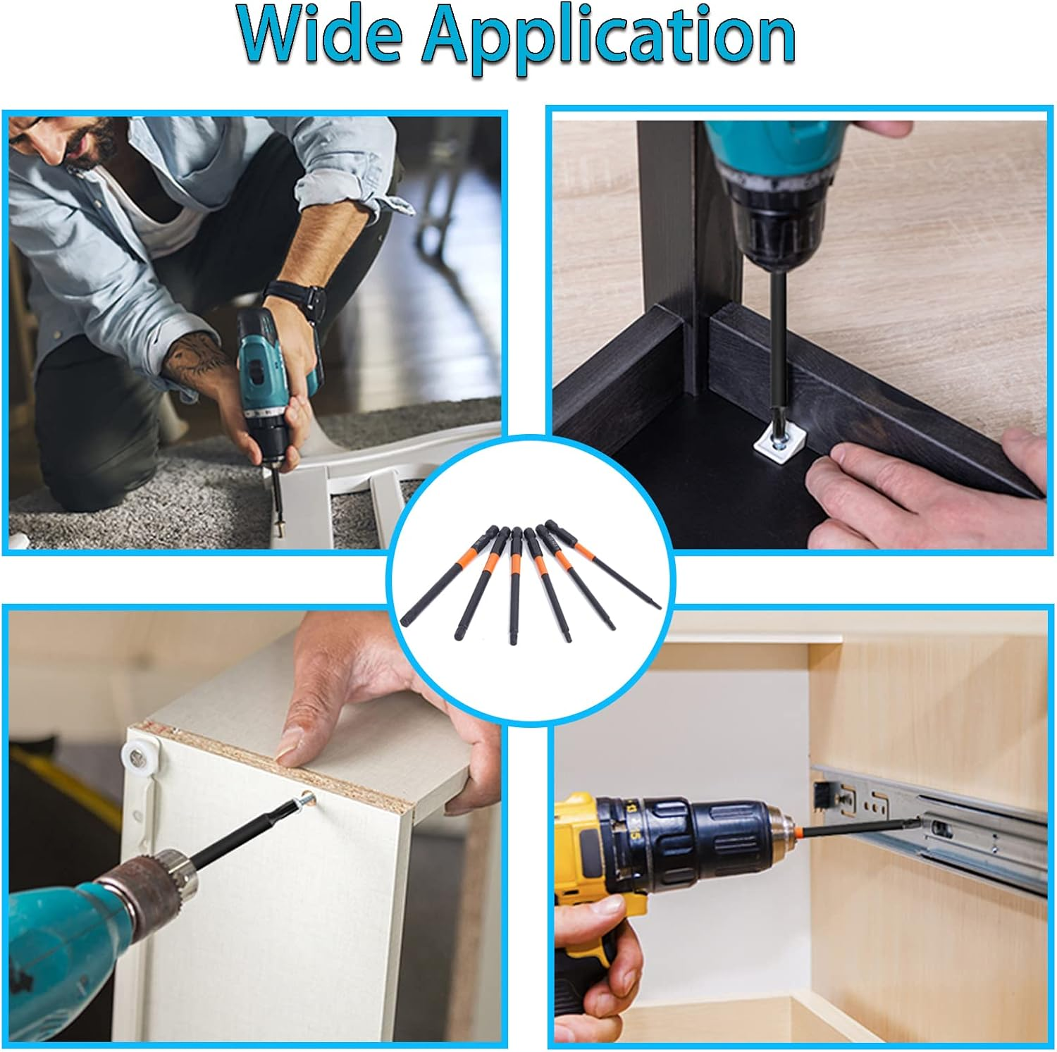 YUENTOEN 6Pcs Allen Wrench Screwdriver Bits - S2 Steel Hex Bits Set Magnetic Screwdriver Bit Set with 1/4 Inch Hex Shank H2.5-H6, 3.93 Inch Length