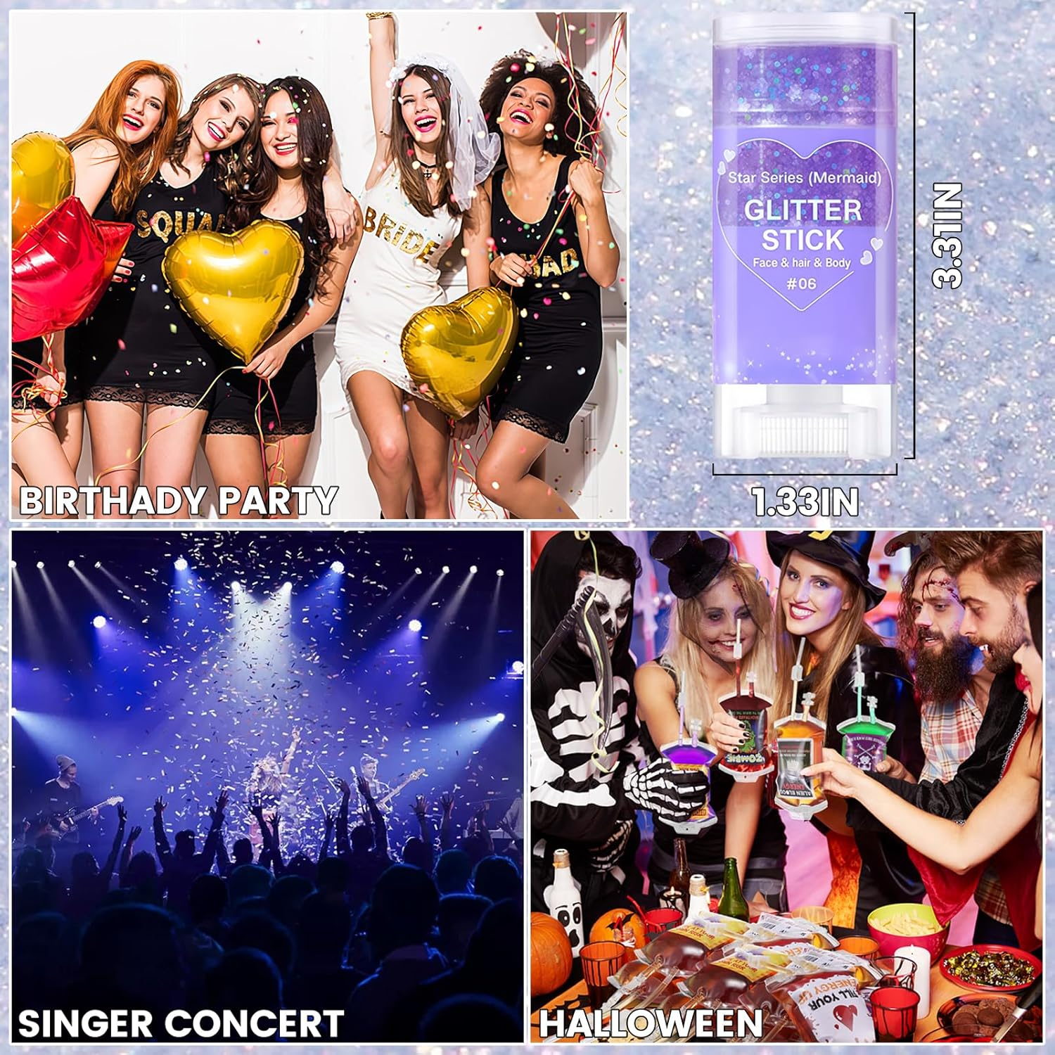 DAGEDA Body Glitter Stick, Mermaid Sequins Glitter Stick Face Body Sparkling Glitter, Chunky Holographic Hair Glitter, Durable Glitter Lips Nails Festival Rave Halloween Glitter Makeup(02 Silver)