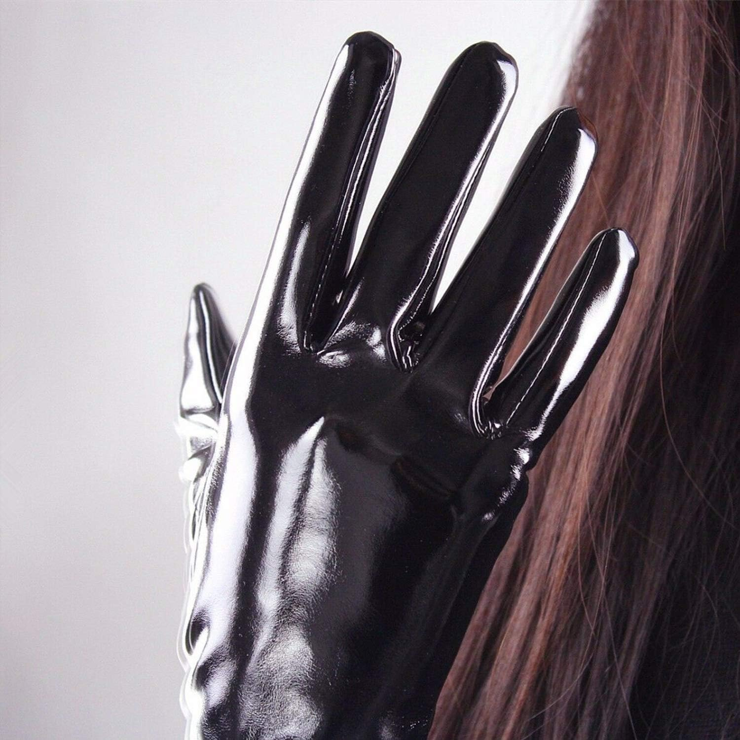 Dooway PU Black Super Long Women Fashion Gloves Evening Party Bar Sexy Opera Glossy Pair Finger Gloves Cosplay Matching image number 5