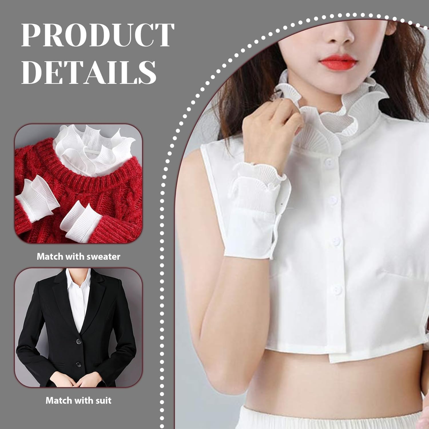 Fake Collar for Women Detachable Ruffled White Collar with Fake Cuffs Stylish Skin-Friendly and Lightweight Faux Women for Sweaters & Button-Down Shirts Faux image number 1