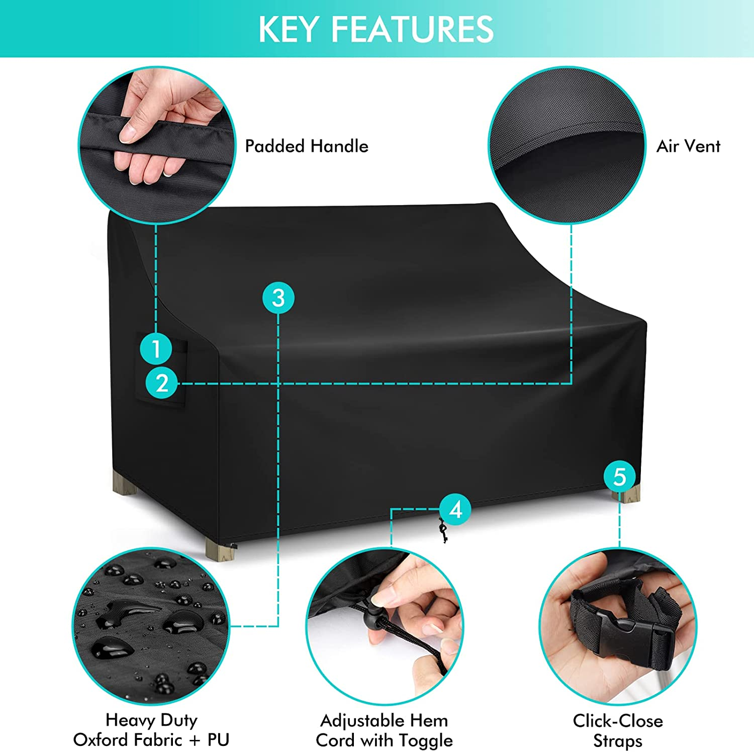 WLEAFJ Patio Sofa Cover Waterproof, Outdoor Loveseat Cover, Heavy Duty Outdoor Couch Cover, Large Lawn Patio Furniture Covers with Air Vent, 54&rsquo;&rsquo; W X 37&rsquo;&rsquo; D X 35&rsquo;&rsquo; H image number 1