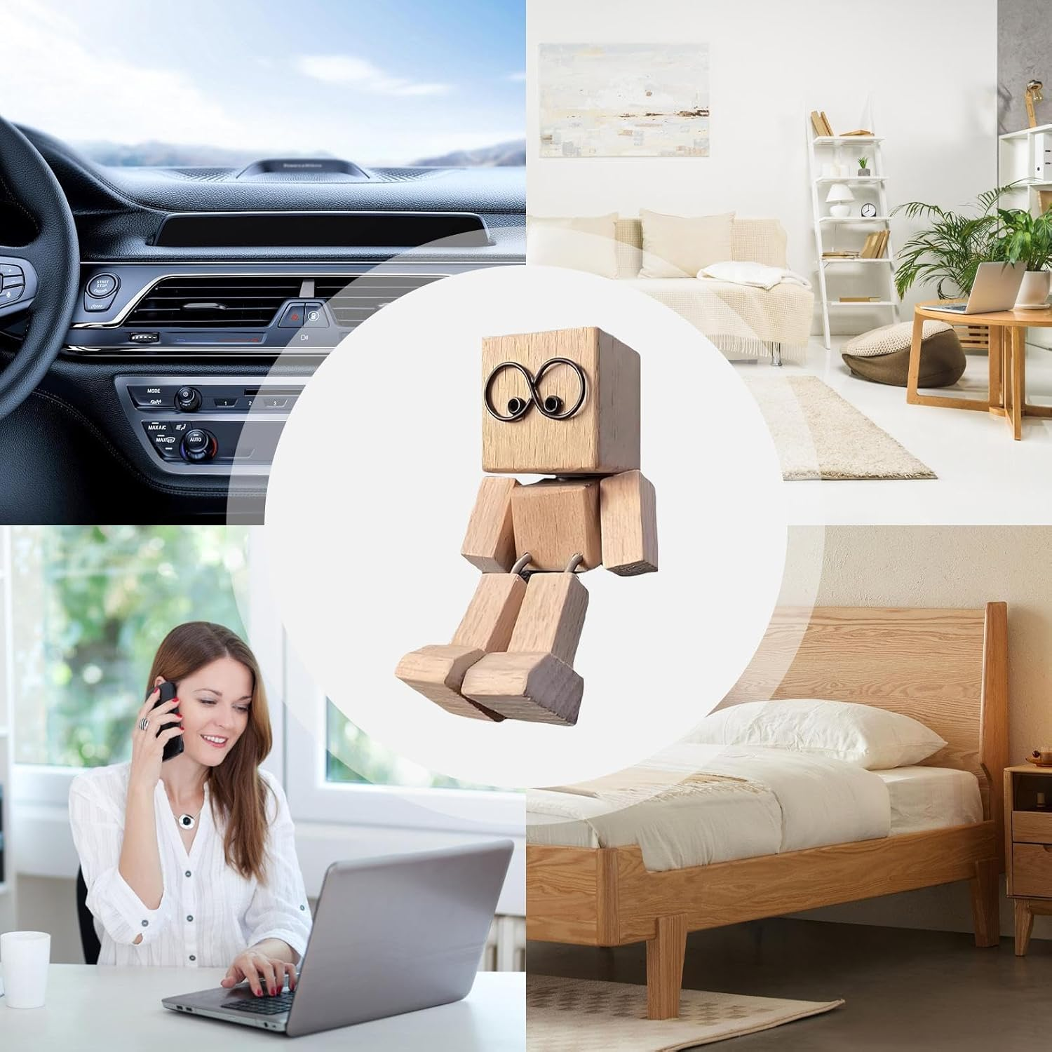 Wooden Shaking Man Dashboard Decoration, Handmade Wooden Shaking Car Ornament, Desktop Decor Car Ornaments for Truck Sedan SUV RV Dormitory Apartment Bedroom Living Room Hotel image number 5