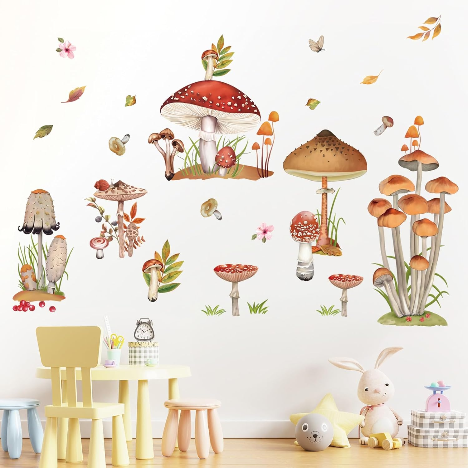 Decalmile Woodland Mushroom Wall Decals Spring Forest Grass Easter Wall Stickers Girls Bedroom Living Room Kitchen Wall Door Decor image number 3