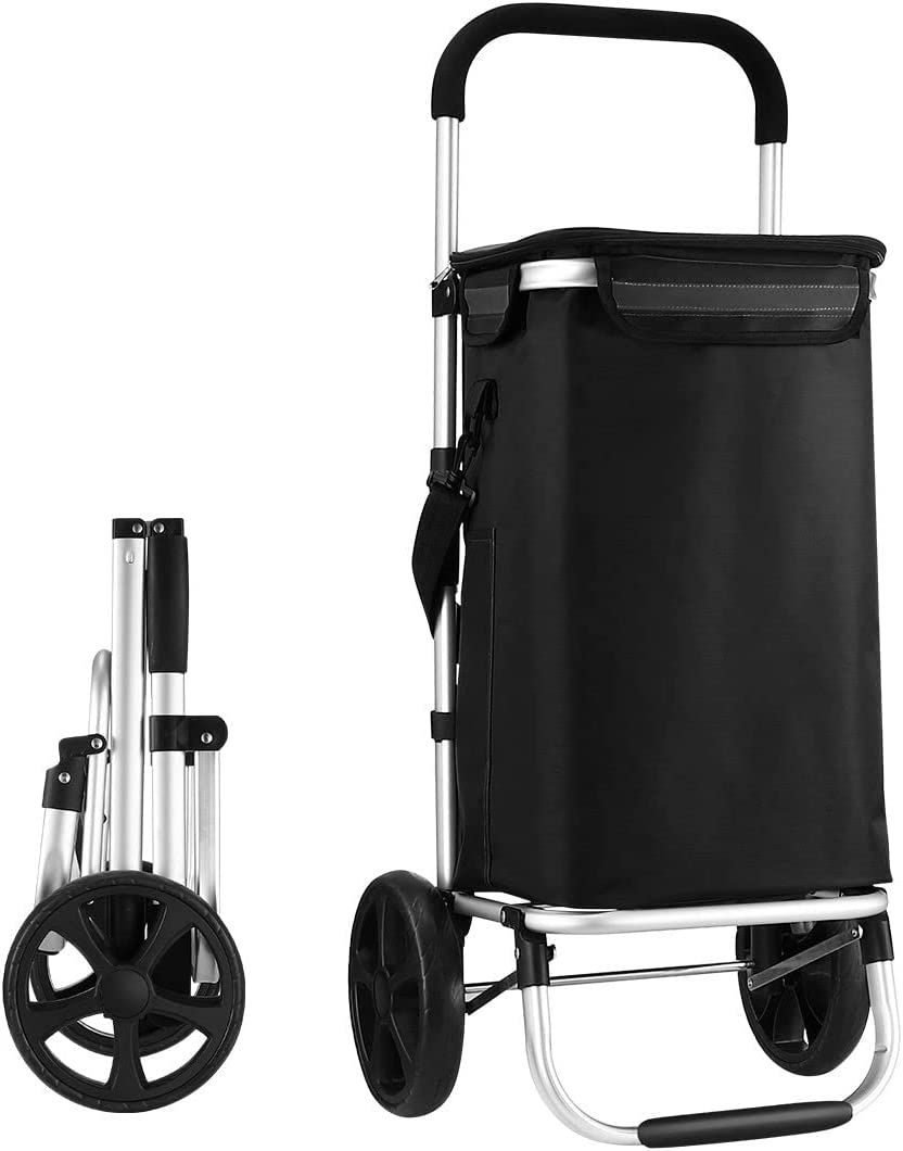 Foldable Shopping Trolley with Wheels Shopping Cart Aluminium Grocery Bag Waterproof Black