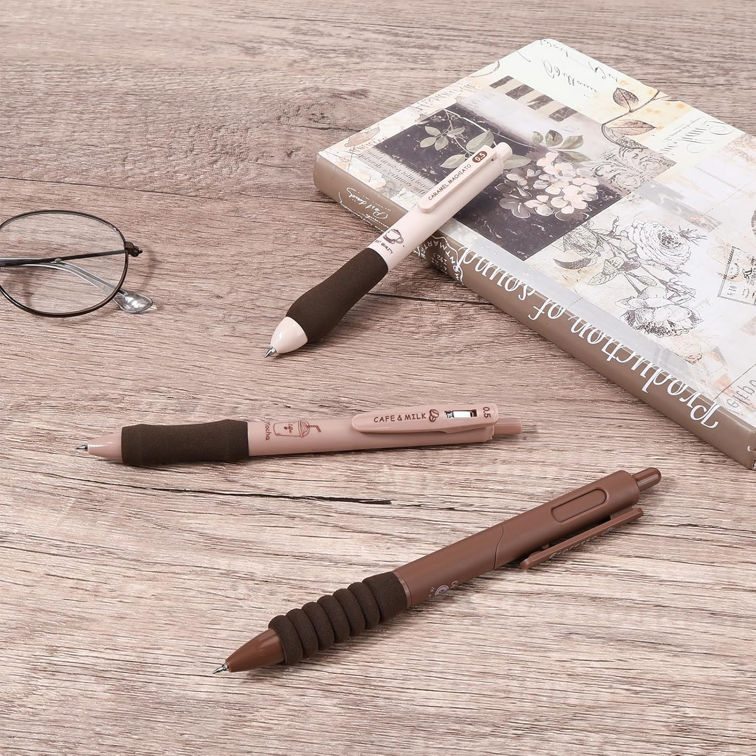 BAYTORY 5Pcs Gel Pens, Quick Dry Ink Pen Fine Point Black 0.5Mm, Aesthetic Stuff Retractable Rolling Ball Gel Pen Smooth Writing for School Supplies Journaling (Coffee) image number 6