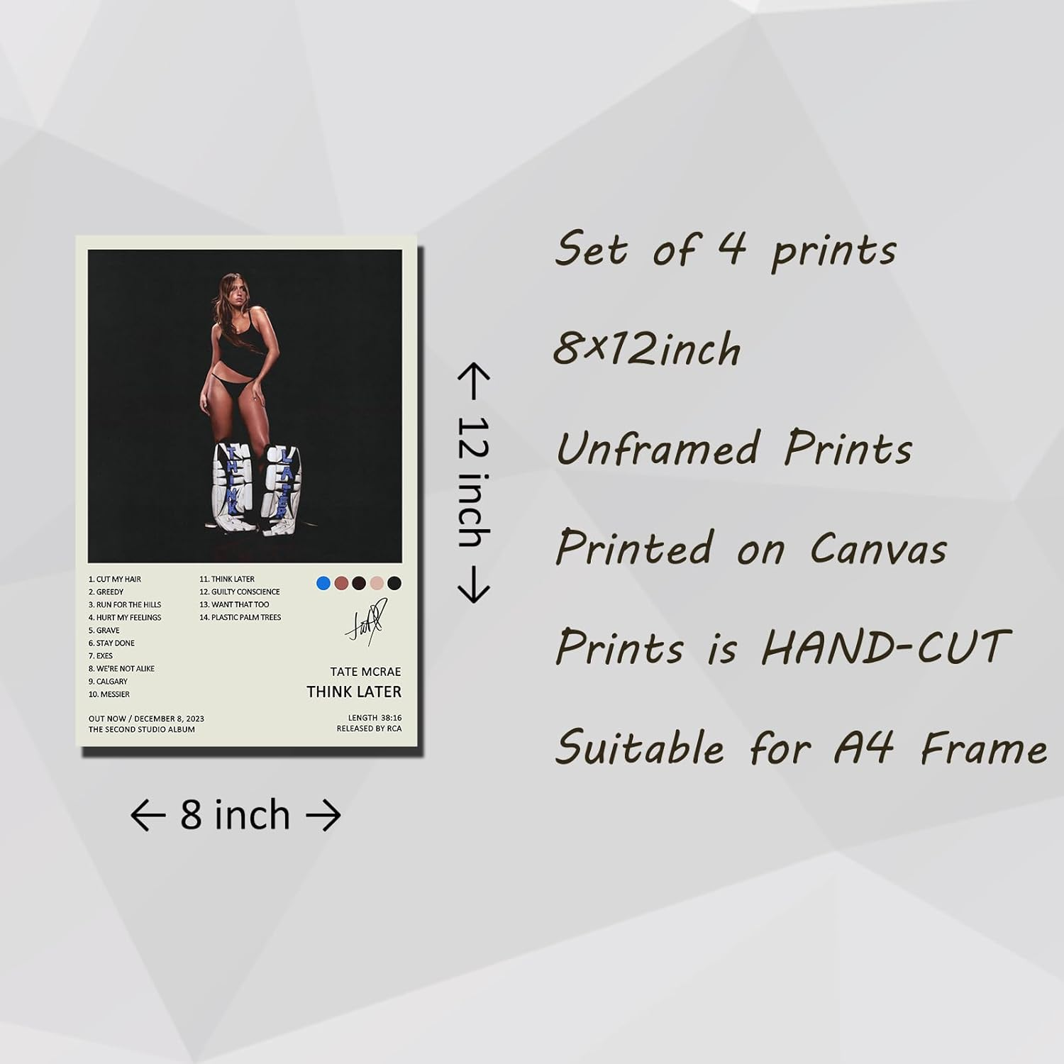 BBDVKQ Tate Mcrae Poster Album Cover Limited Edition Posters (Set of 4) Unframed 8In X 12In(20X30Cm) Canvas Poster Wall Art Decor Print Picture Paintings for Living Room Bedroom Decoration image number 4