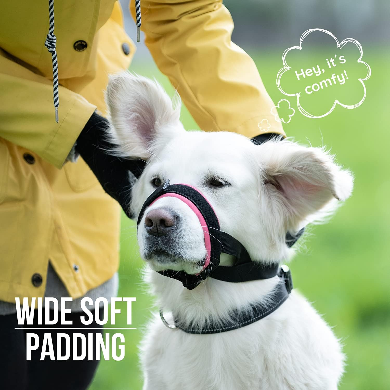 Gentle Muzzle Guard for Dogs - Prevents Biting and Unwanted Chewing Safely &ndash; New Secure Comfort Fit - Soft Neoprene Padding &ndash; No More Chafing &ndash; Training Guide Helps Build Bonds with Pet (L, Pink) image number 5