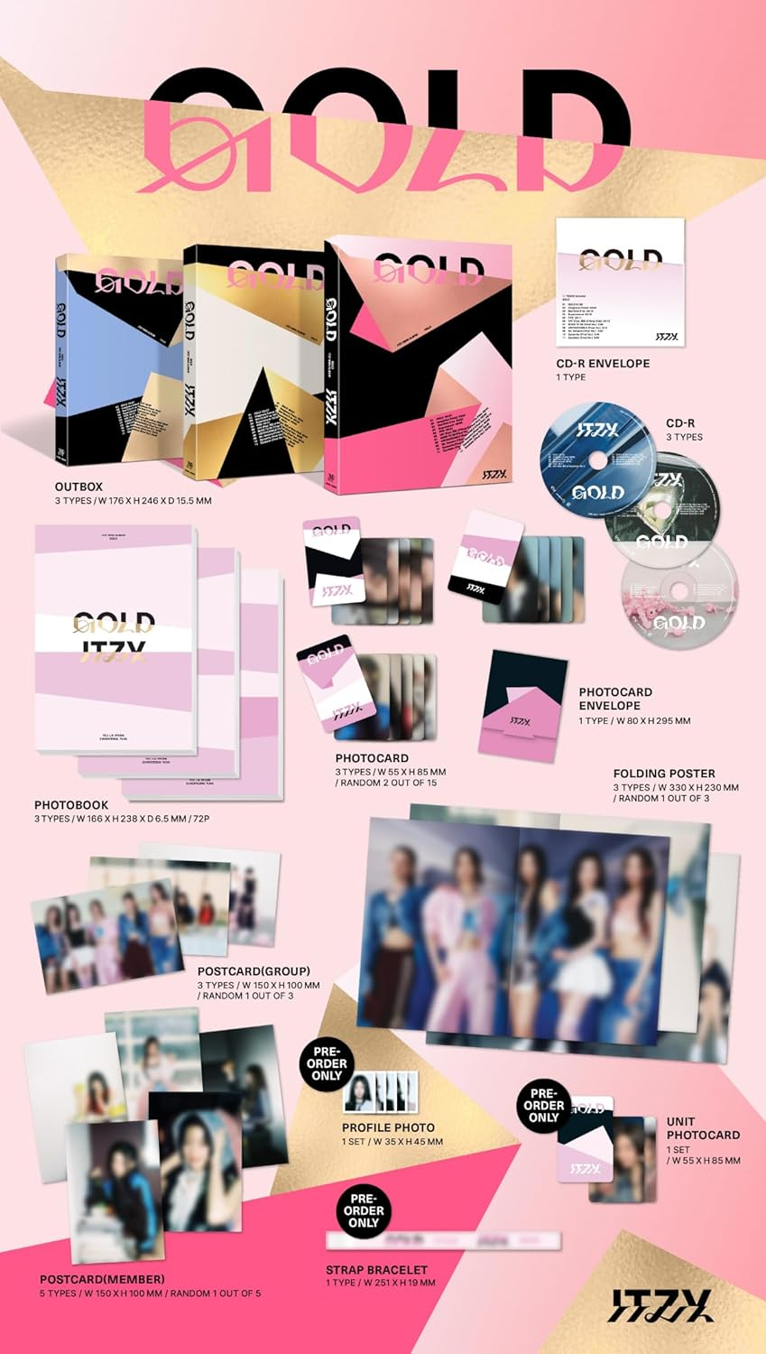 ITZY Gold 2Nd Album Standard Random Version Cd+72P Photobook+1P Folding Poster on Pack+2P Postcard+2P Photocard+Tracking Sealed image number 6