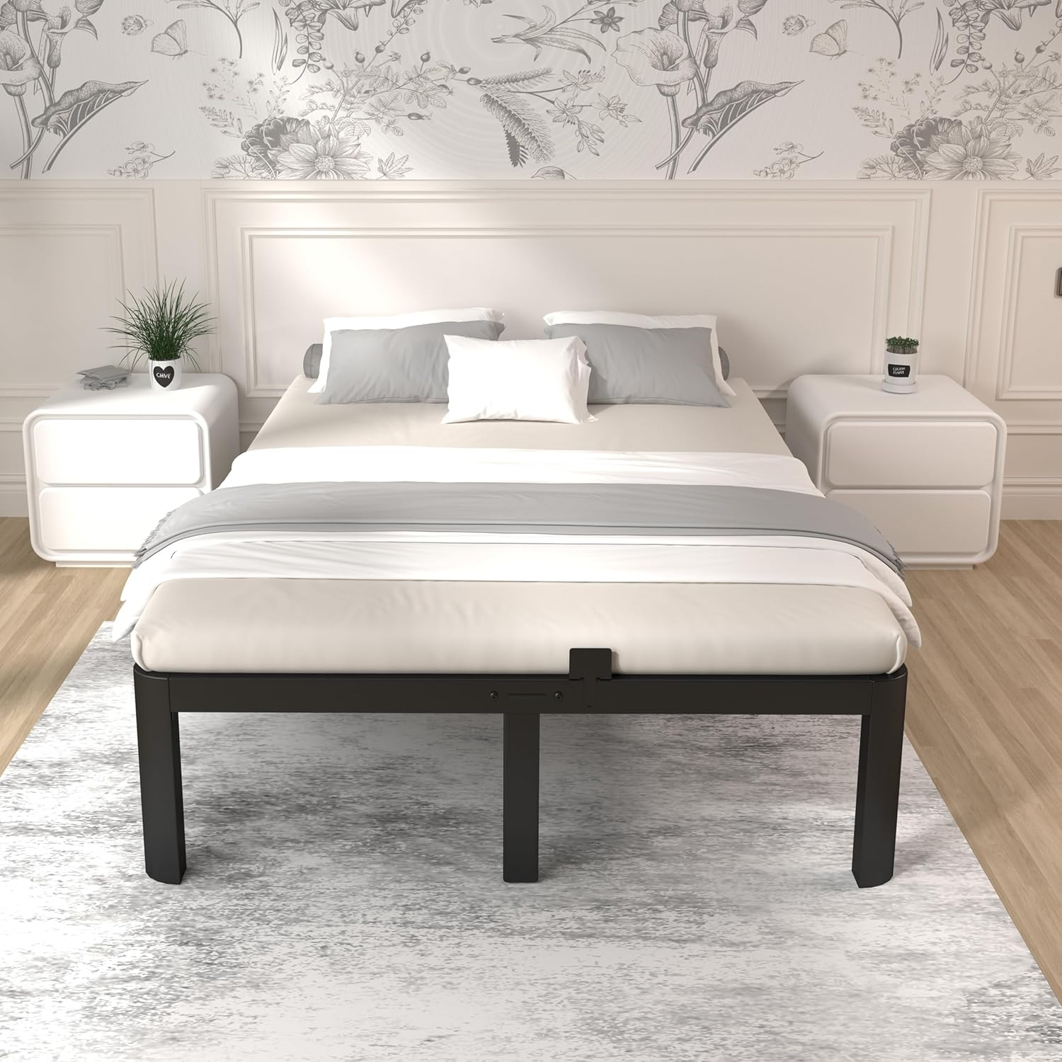 ITIMIDI 14 Inch Bed Frame Full Size with Metal Gaskets, Heavy Duty Steel Support 3500 LBS, No Box Spring Needed, DIY Headboard, Anti-Slip Mattress Stopper, round Corner Leg, Easy Assembly, Black image number 3