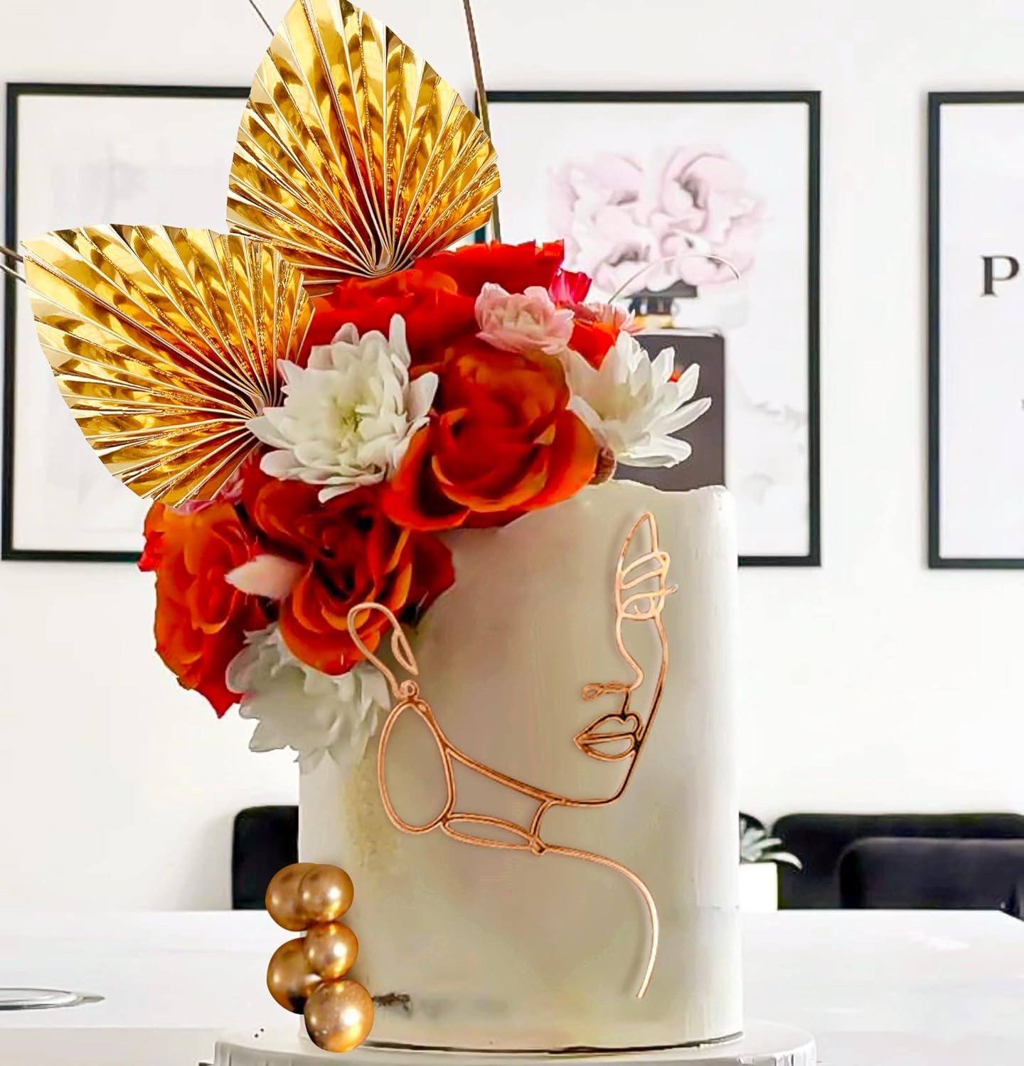 Jevenis Acrylic Minimalist Art Lady Face Cake Topper Boho Cake Topper Vintage Rose Flower Wedding Cake Toppers for Wedding Bridal Shower Birthday Party image number 2