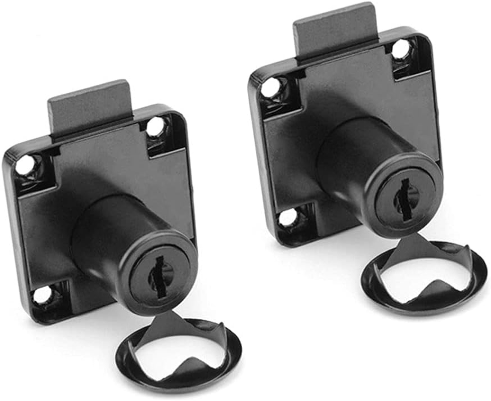 GZGXKJ 2 Pack Black Cupboard Office Drawer Cam Lock Filing Cabinet Lock with 2 Keys Square Base Screw Fixed Furniture Security Lock for Furniture Door Household Mailbox Glass Showcase - Black image number 2