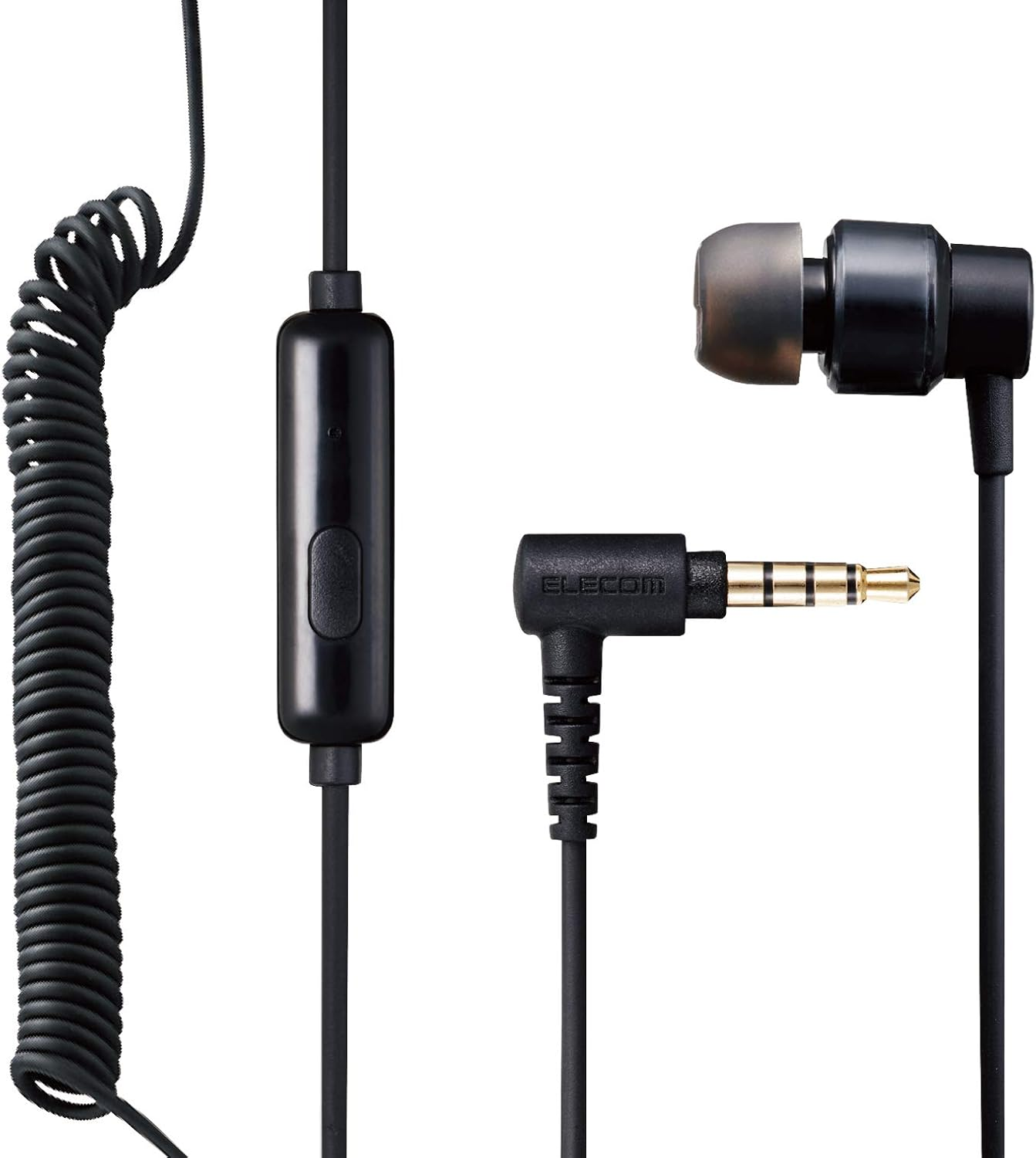 Elecom EHP-CCS100CMMBK Mono Earphones, In-Ear Earphones, Microphone Included, Fast Music, Diameter 0.4 Inches (9.2 Mm), Curl Cable, 4 Pole Mini Plug, Black image number 3