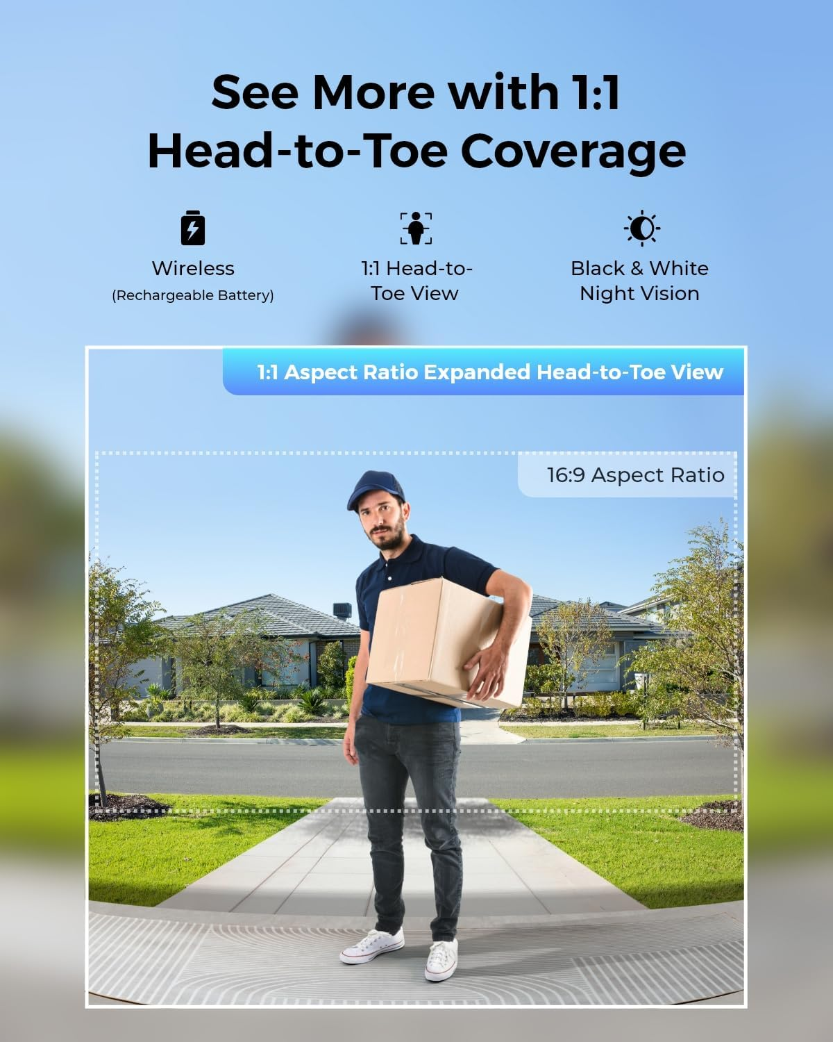 REOLINK Battery Video Doorbell Camera, 2K 150&deg;X150&deg; Head-To-Toe View, 2.4/5 Ghz Wifi, Person/Vehicle/Package Detection, Battery/Wired Powered,Two-Way Talk, No Monthly Fees (Chime Not Included)-White image number 5