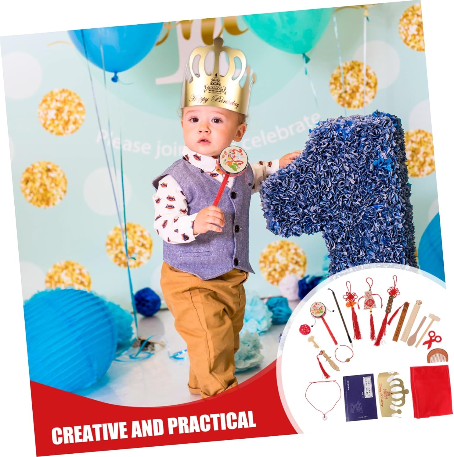 PRETYZOOM 1 Set Chinese Elements Birthday Set for Home Decor and Play for First Birthday Celebration Vintage and Creative Design