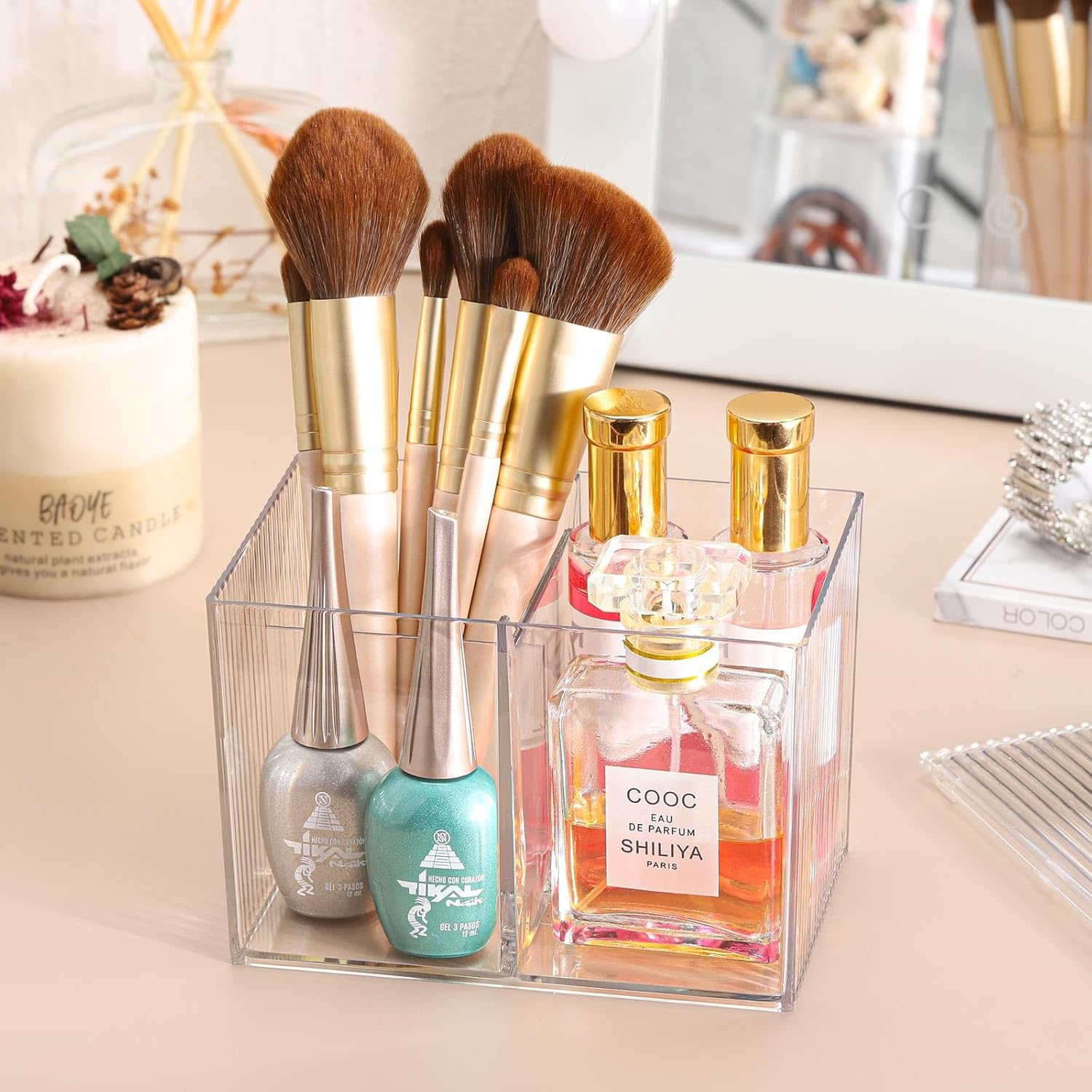 Tbestmax Qtip Holder Dispenser 3-Section Clear Bathroom Container Organizer 3 Grids Cotton Swab/Pad/Ball Holder Container Cosmetics Storage for Vanity image number 6