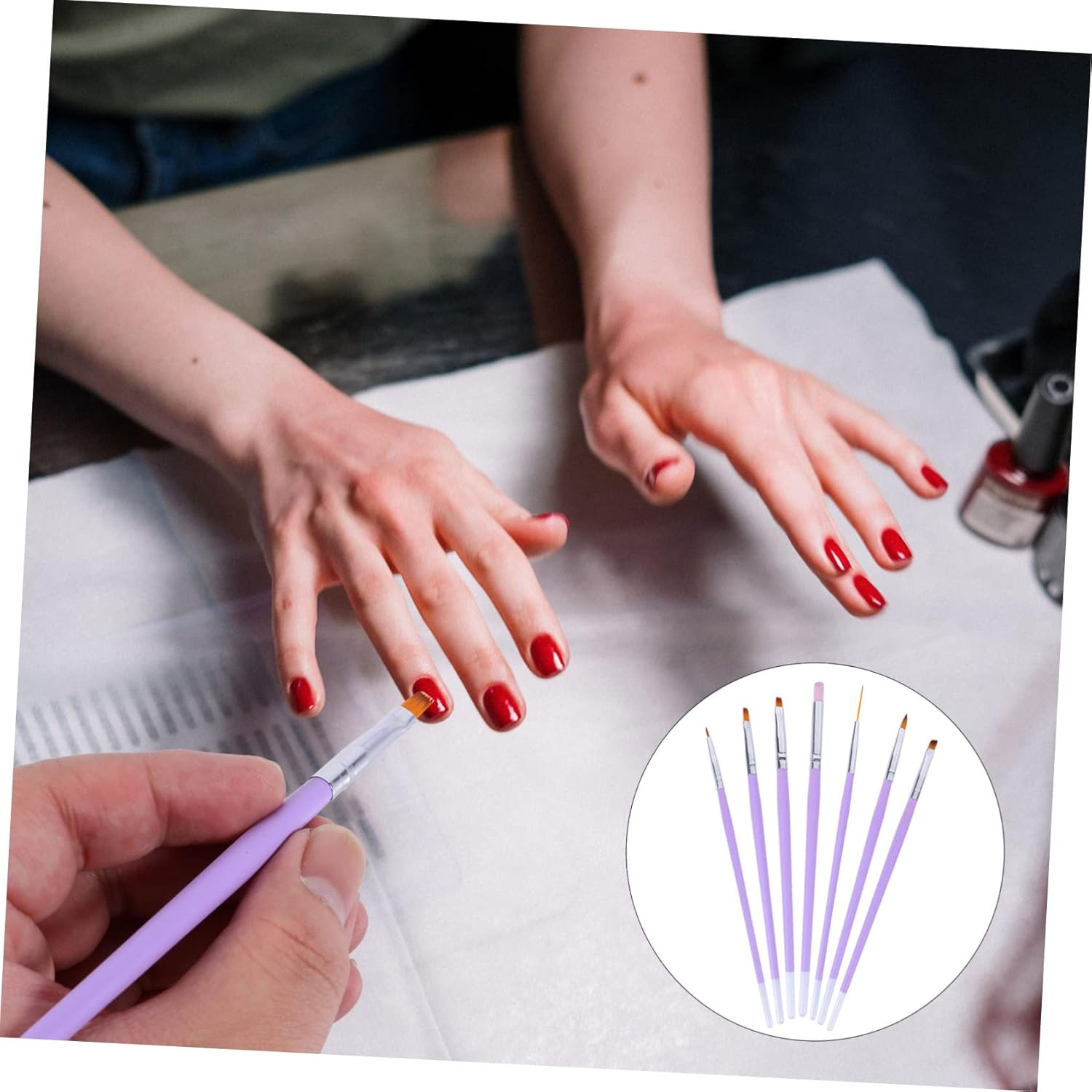 LOORGVEL 7Pcs Nail Art Brush Tool up Brush Line Drawing Pen for Nail Art Manicure image number 1