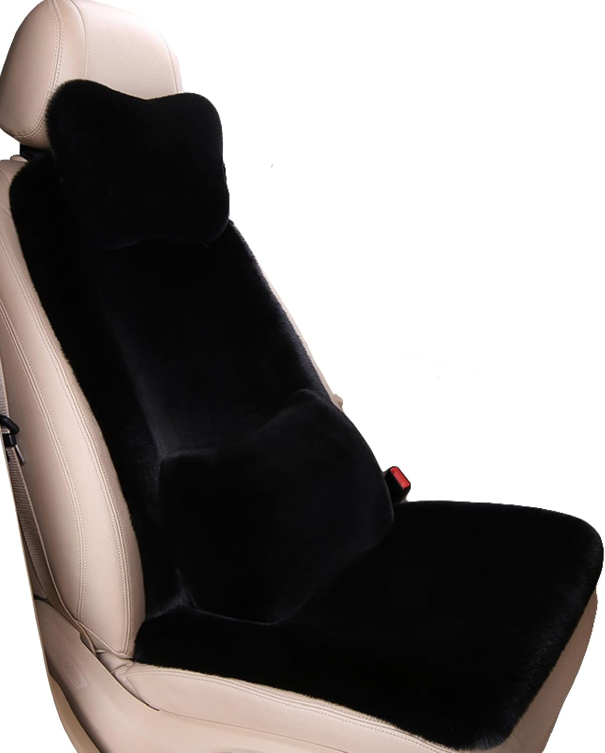 Car Seat Covers Fluffy Fuzzy Cuchion with Car Headrest & Lumbar Support Cushion, 4Pcs Universal Soft Cozy Fur Plush Seat Cushion Interior Accessories for Car Suvs RV (Off-White)