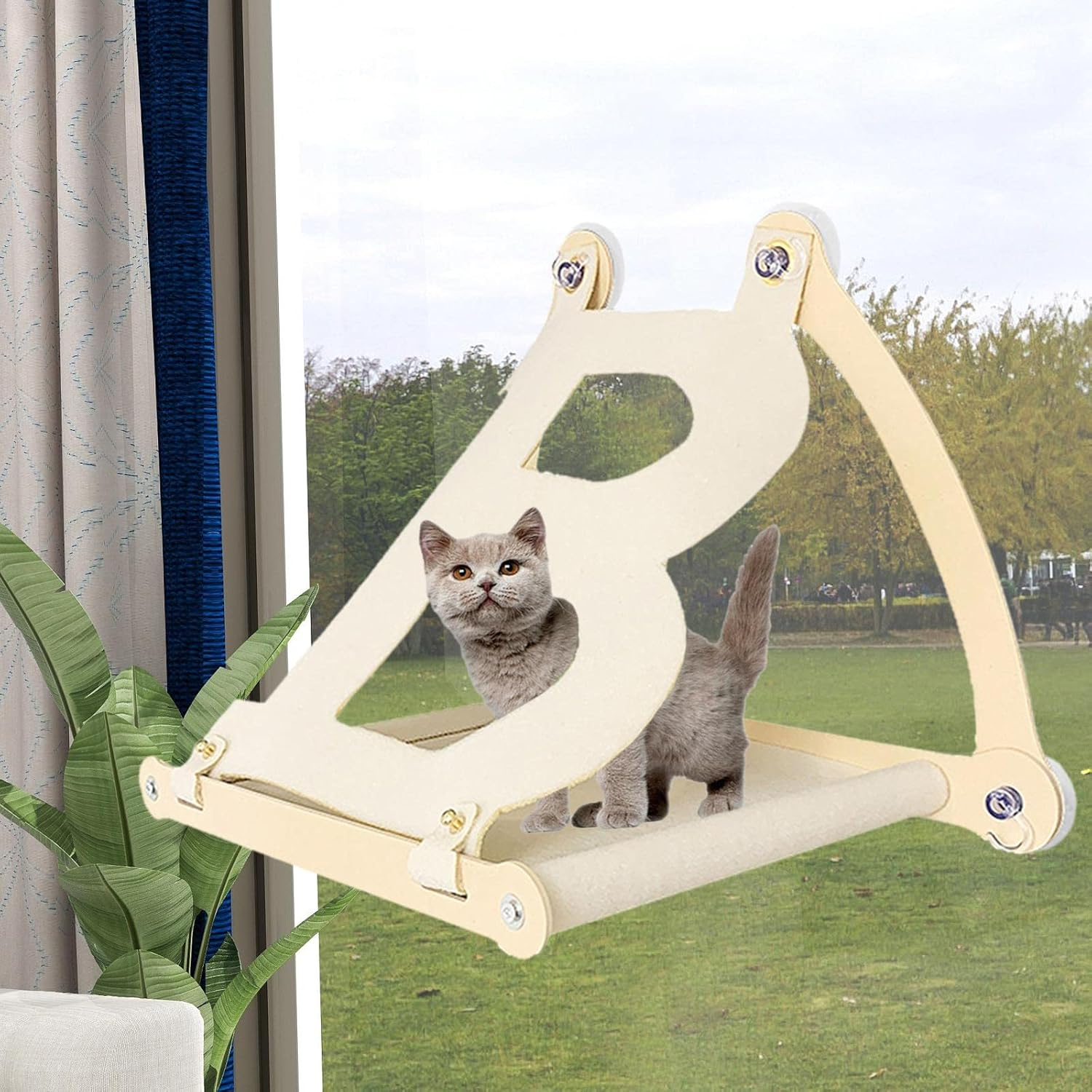 Cat Window Perch Lounge Mount Hammock Cat Hammock for Window Space Saving for Sun Bathing Cat Furniture Sunny Seat Cat Window Bed, Light Gray (Color : Beige) image number 3