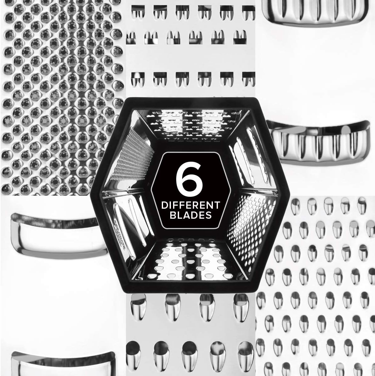 Joeji'S Kitchen Cheese Grater - 6-Sided Grater with Container Hand Grater Slicer Chopper Zester Non-Slip Stainless Steel Multipurpose for Potato Grater Cucumber Slicer and Cheese image number 6