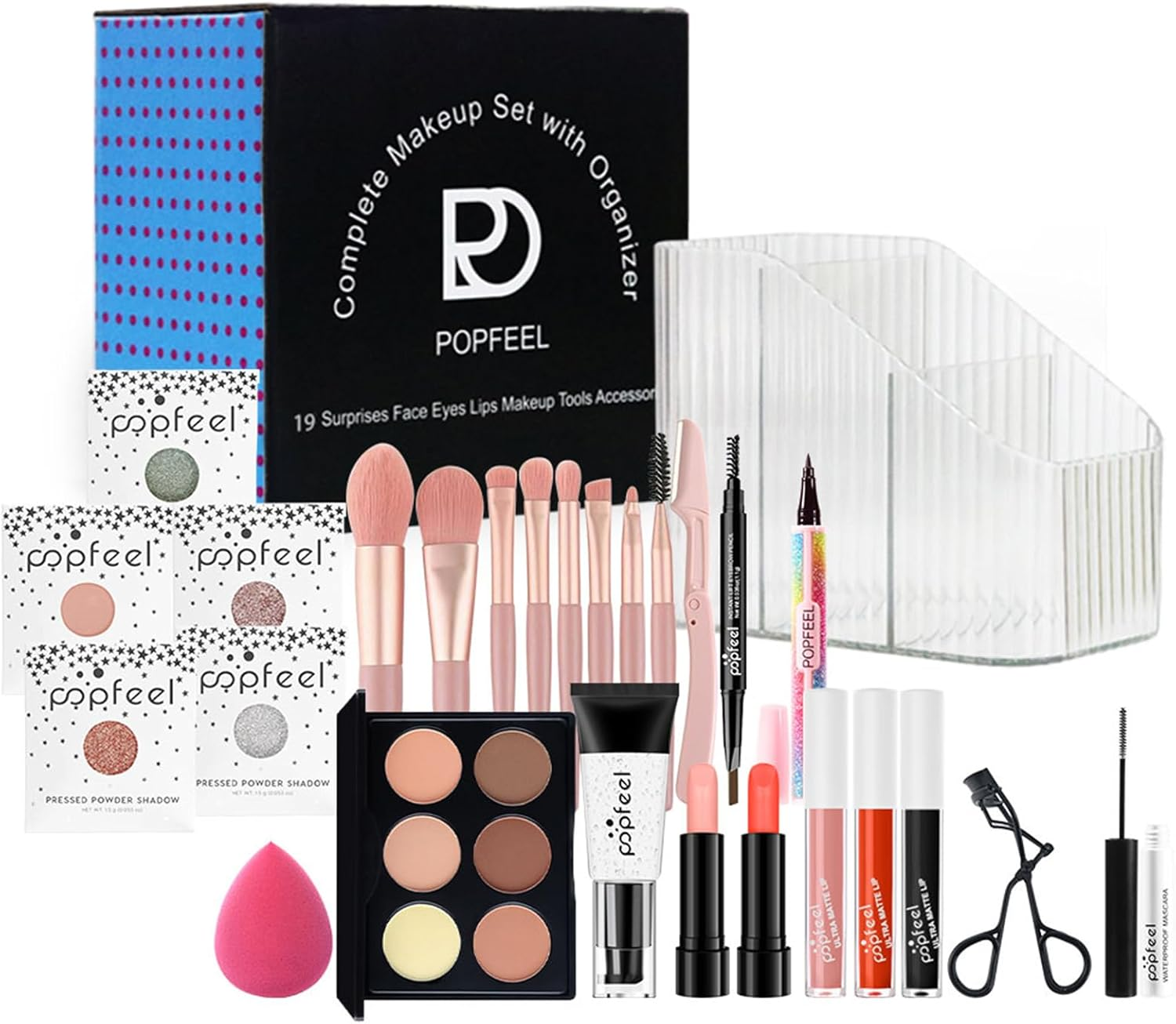 Jascherry All in One Makeup Kit, Travel Makeup Kit, Complete Makeup Set with Organizer Eyeshadow Palette Foudation Concealer Lipstick Makeup Sponges Eyebrow Pencil for Girls Teenagers Beginners