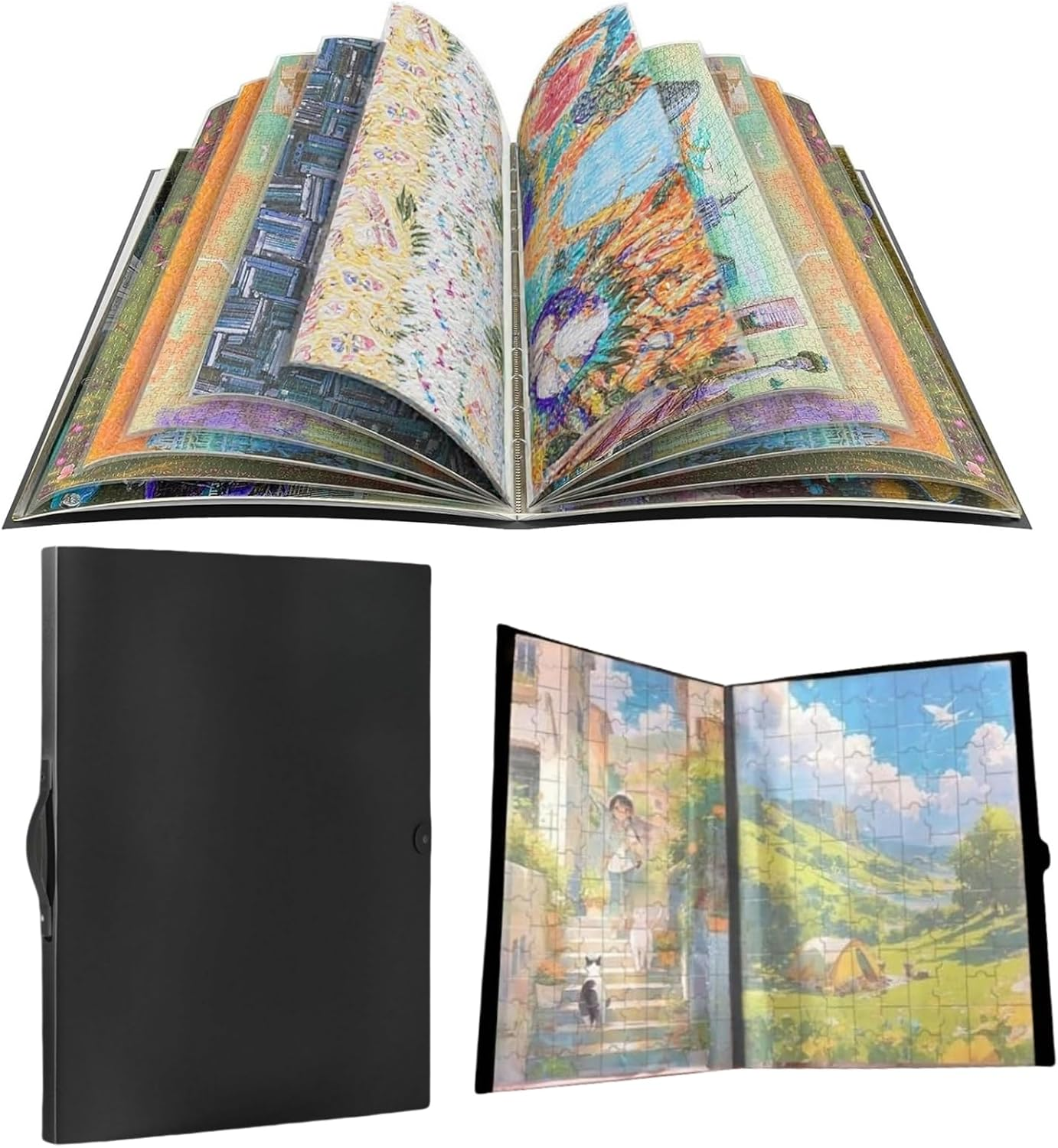 Large Puzzle Storage Folder 1000-Piece Puzzle Storage Keeper with 10/20 Pages Side Insertion Puzzle Organizer Album Saver for Valentine Day Gift (Black1,20Pages)